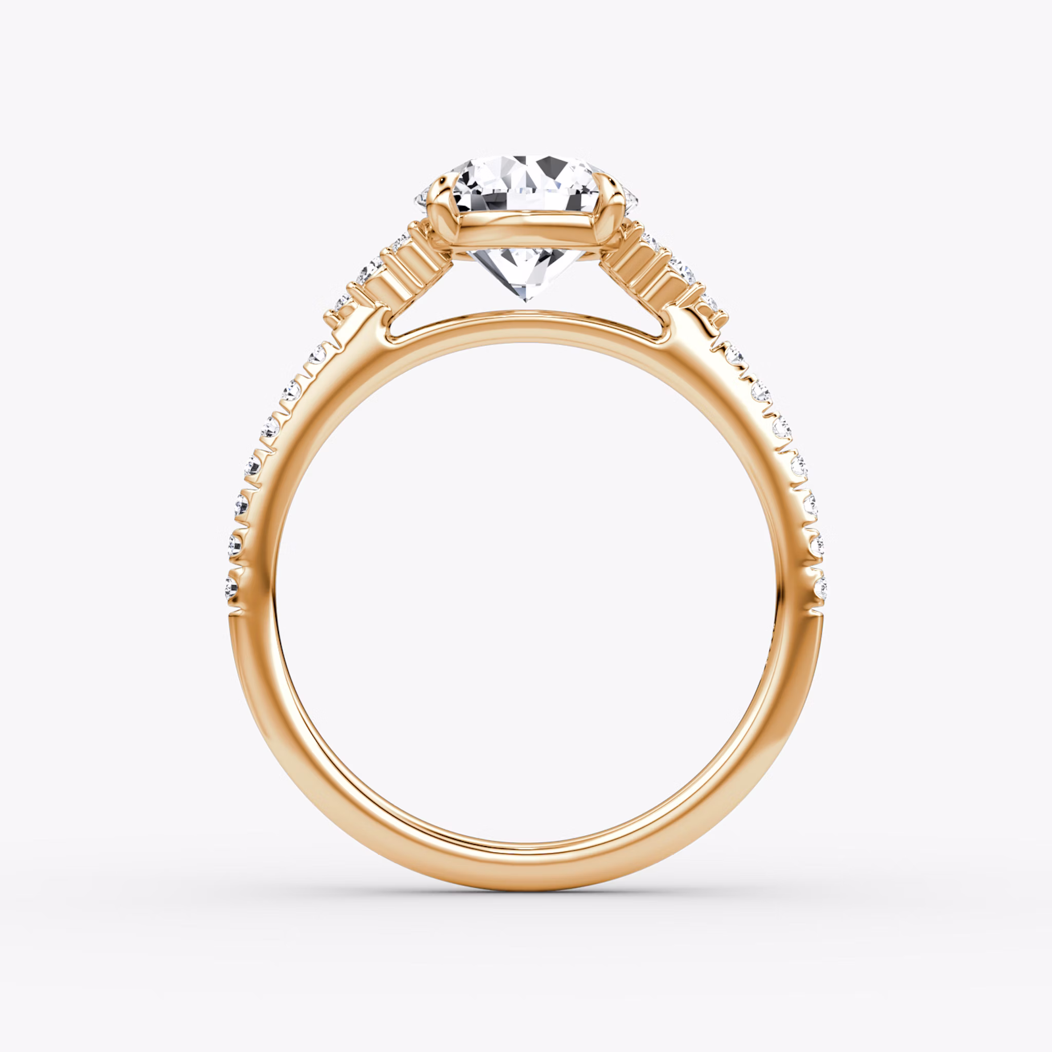 The Side Cluster Cathedral | Round Brilliant | 14k | Rose Gold | bandAccent: Pavé | caratWeight: other | diamondOrientation: vertical