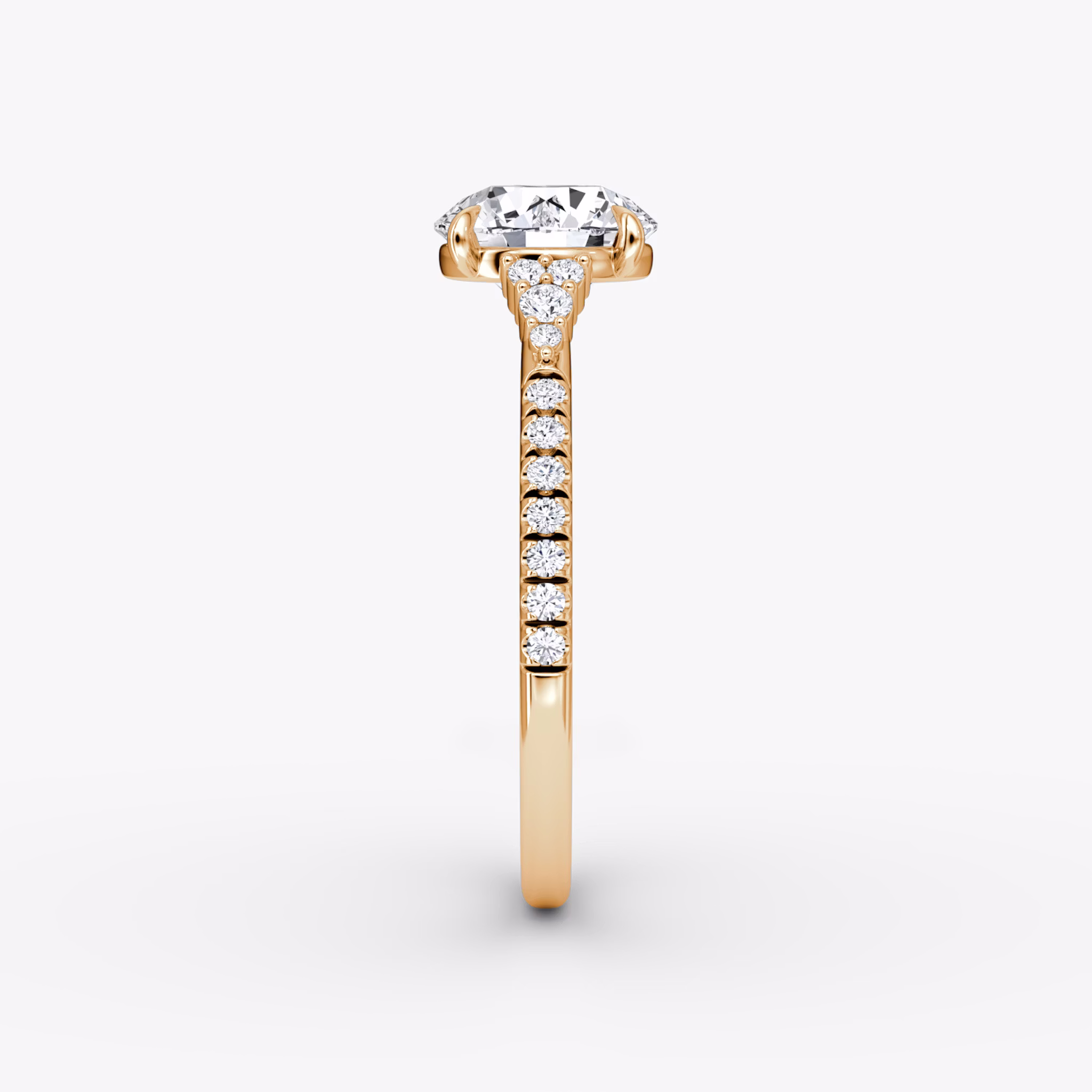 The Side Cluster Cathedral | Round Brilliant | 14k | Rose Gold | bandAccent: Pavé | caratWeight: other | diamondOrientation: vertical