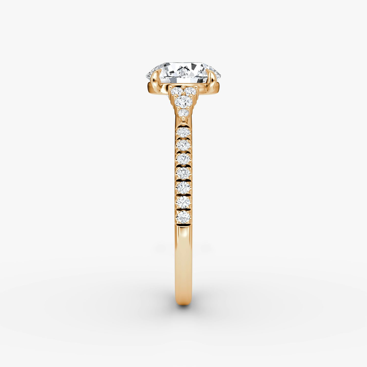 The Side Cluster Cathedral | Round Brilliant | 14k | Rose Gold | bandAccent: Pavé | caratWeight: other | diamondOrientation: vertical