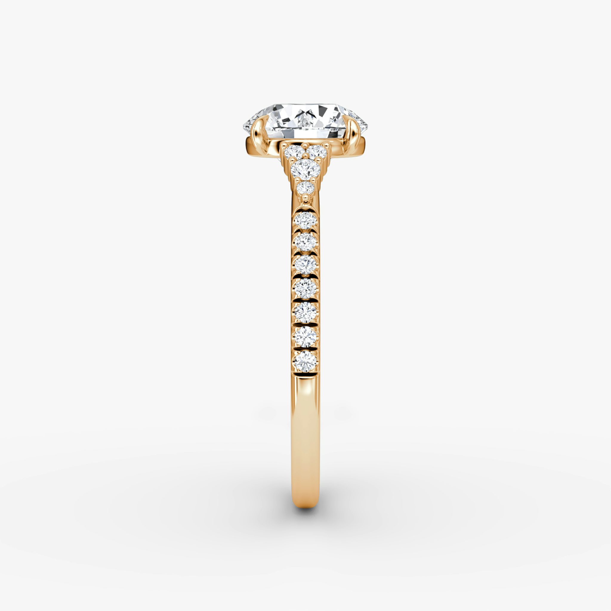 The Side Cluster Cathedral | Round Brilliant | 14k | Rose Gold | bandAccent: Pavé | caratWeight: other | diamondOrientation: vertical