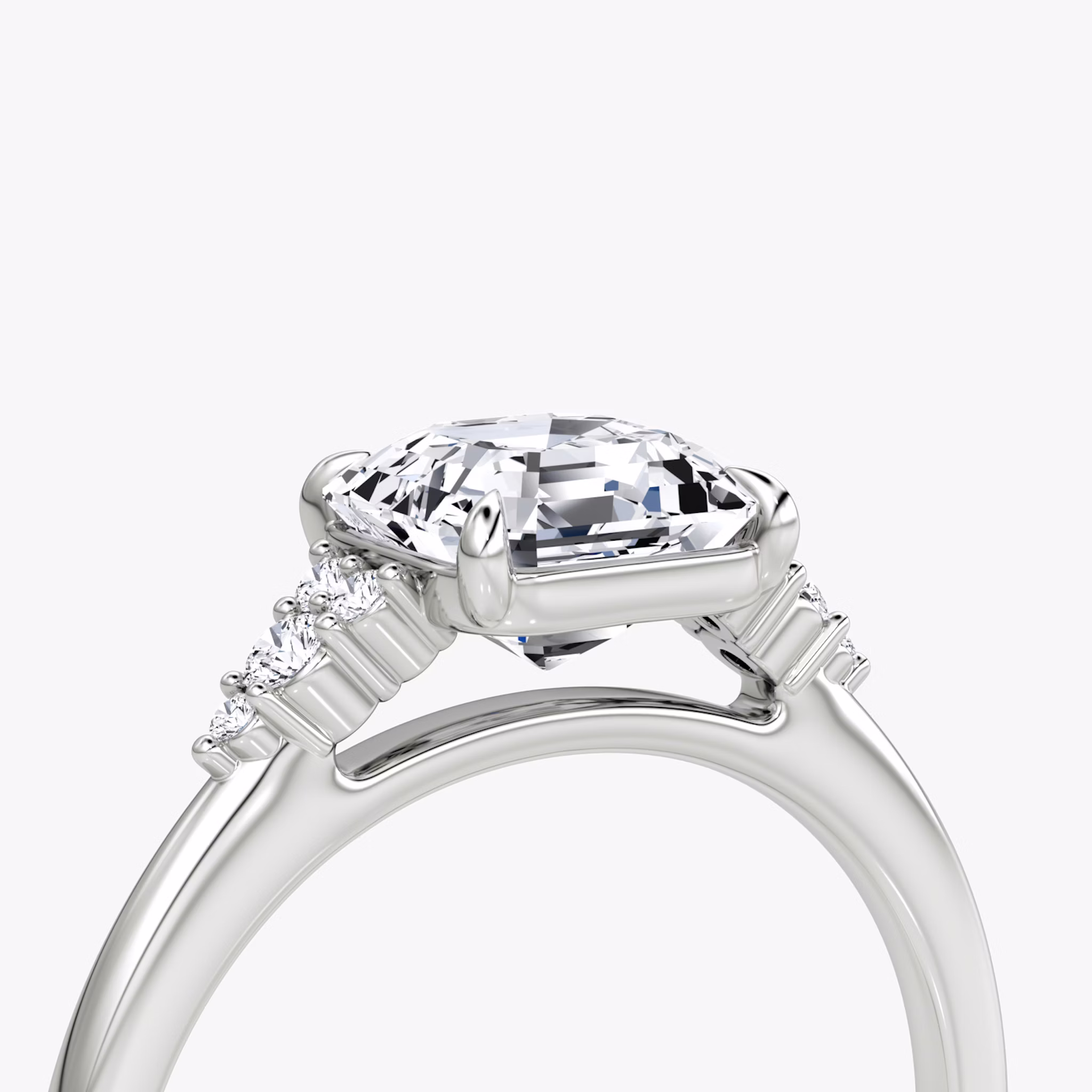 The Side Cluster Cathedral | Asscher | Platinum | bandAccent: Plain | diamondOrientation: vertical | caratWeight: other