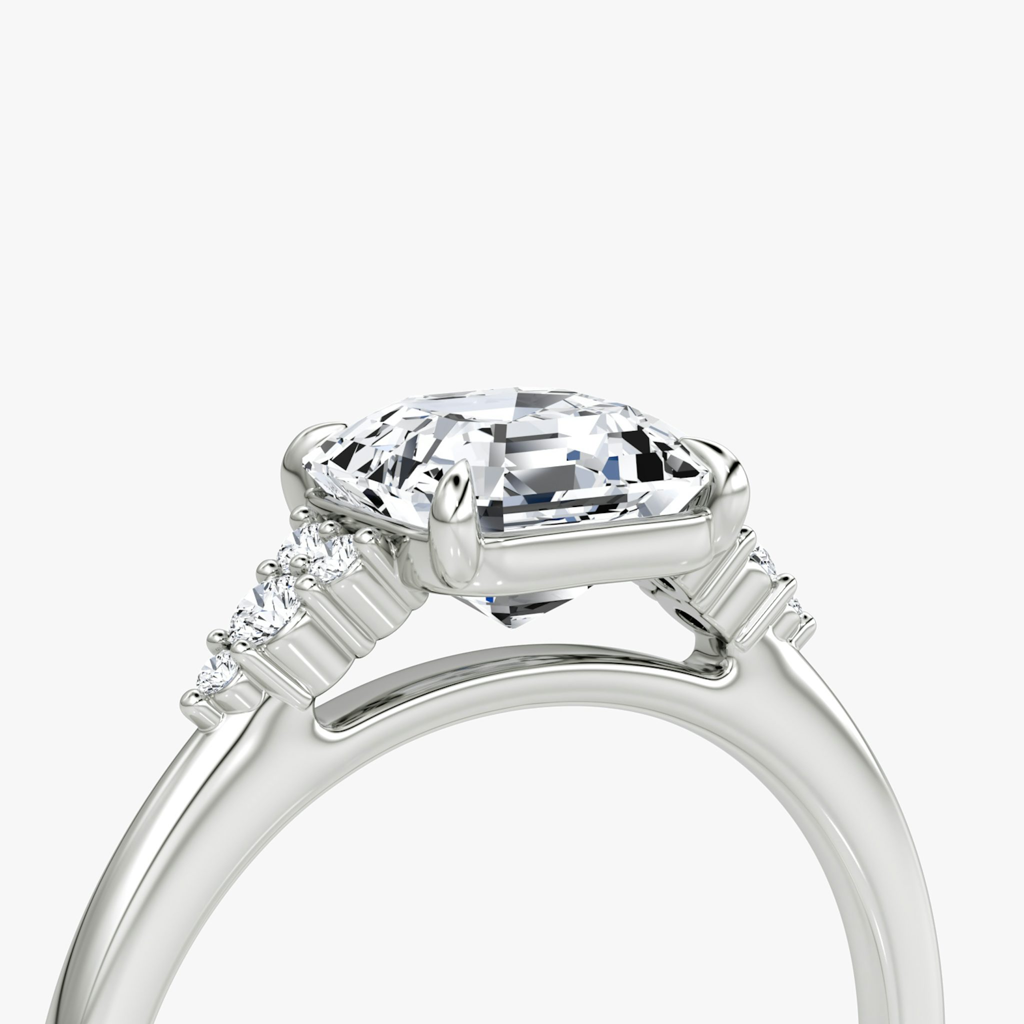 The Side Cluster Cathedral | Asscher | Platinum | bandAccent: Plain | diamondOrientation: vertical | caratWeight: other