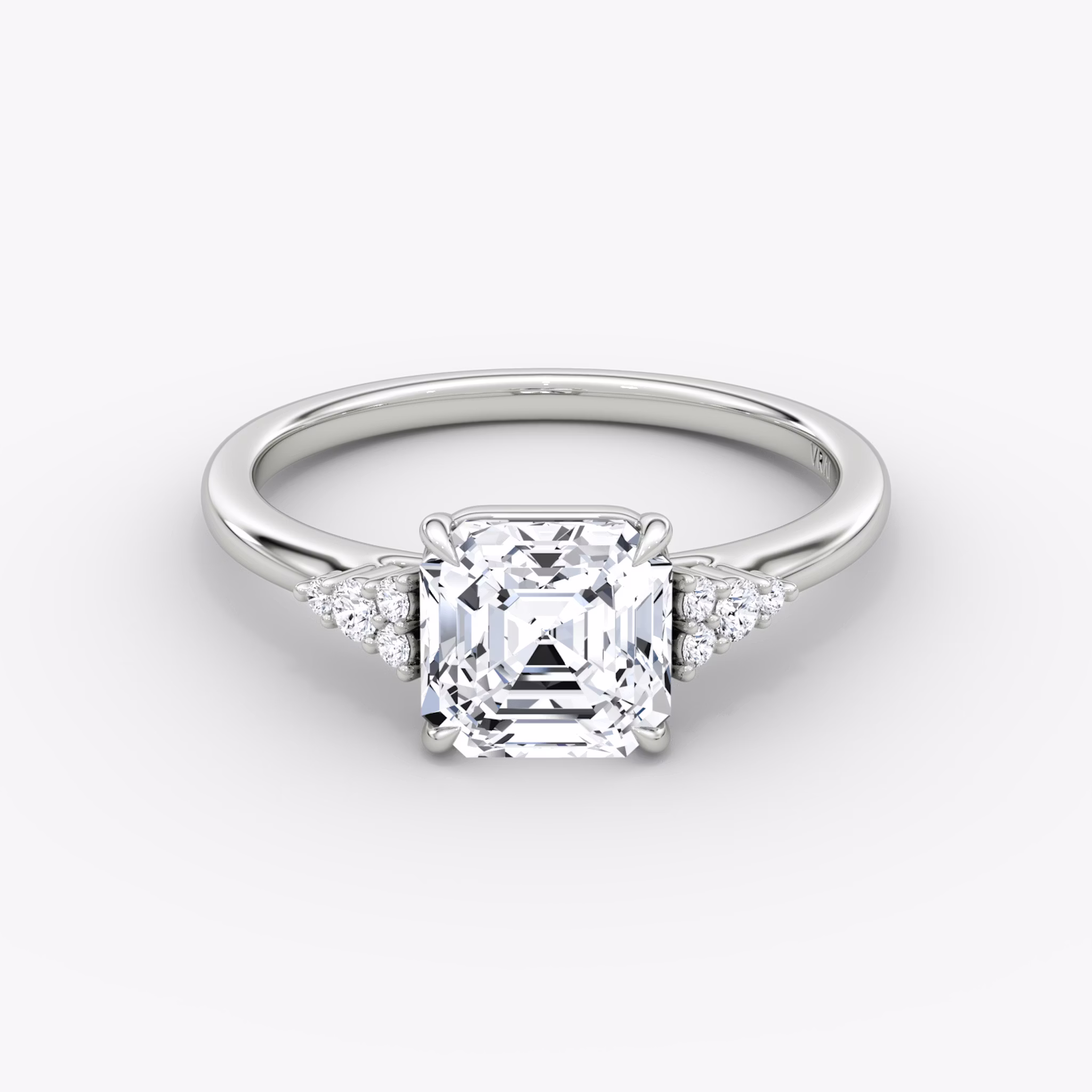 The Side Cluster Cathedral | Asscher | Platinum | bandAccent: Plain | diamondOrientation: vertical | caratWeight: other