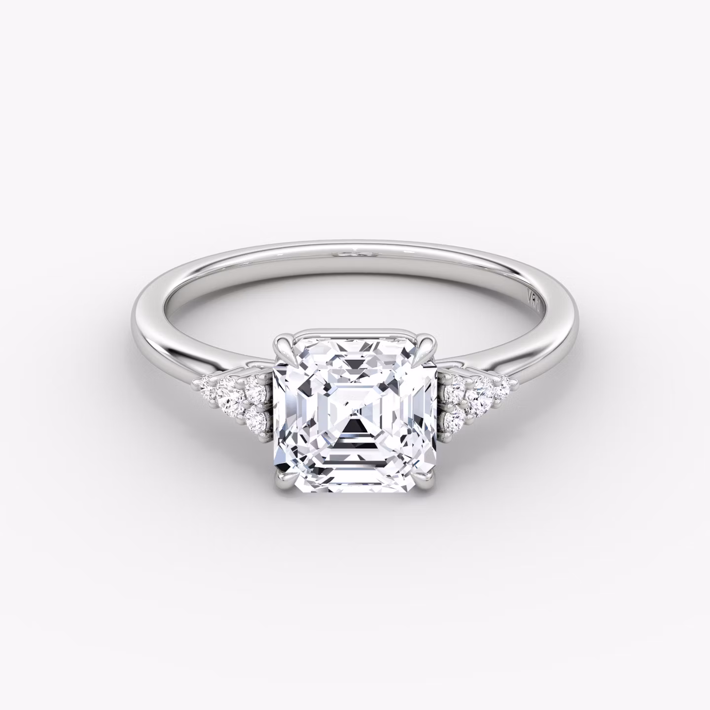 The Side Cluster Cathedral | Asscher | Platinum | bandAccent: Plain | diamondOrientation: vertical | caratWeight: other