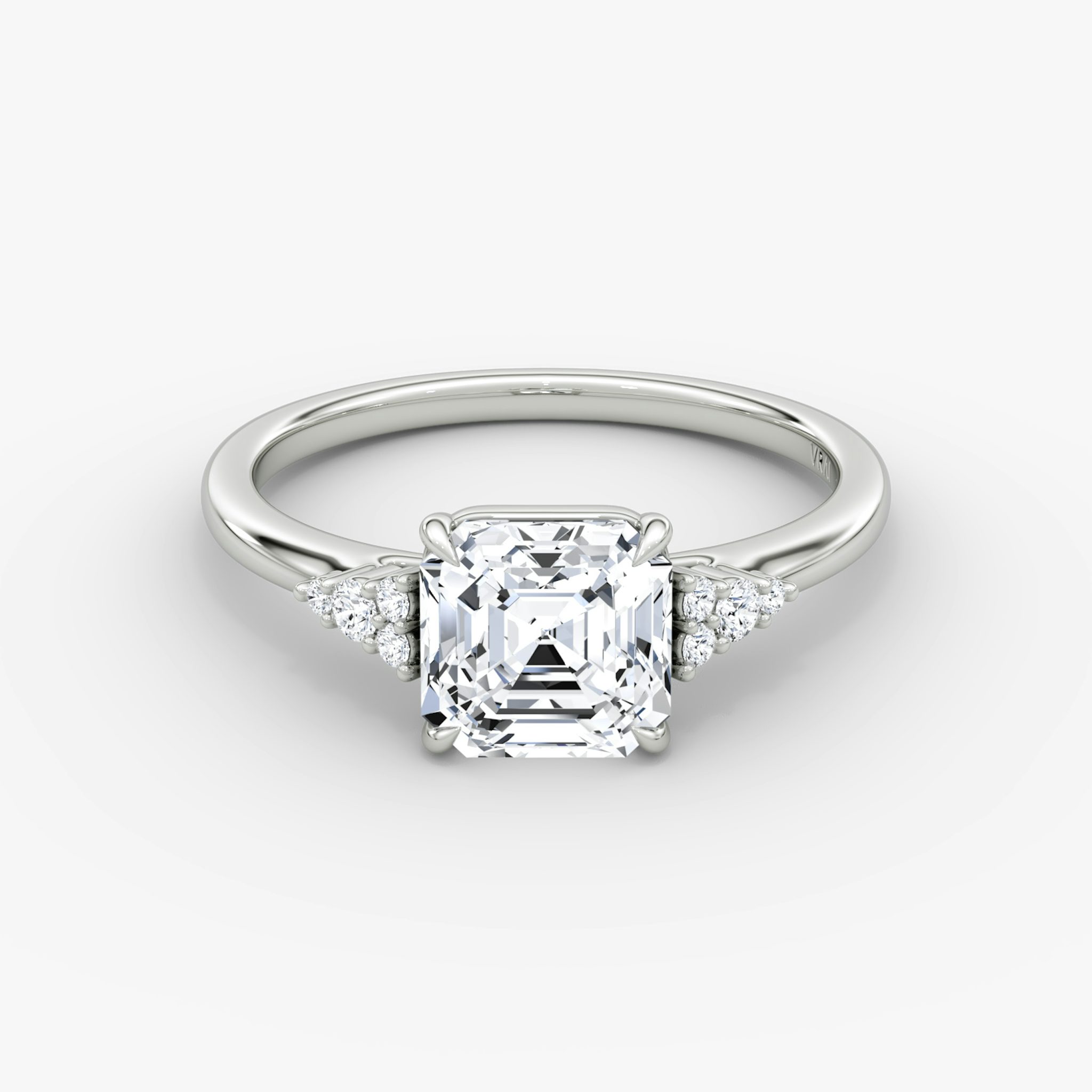 The Side Cluster Cathedral | Asscher | Platinum | bandAccent: Plain | diamondOrientation: vertical | caratWeight: other