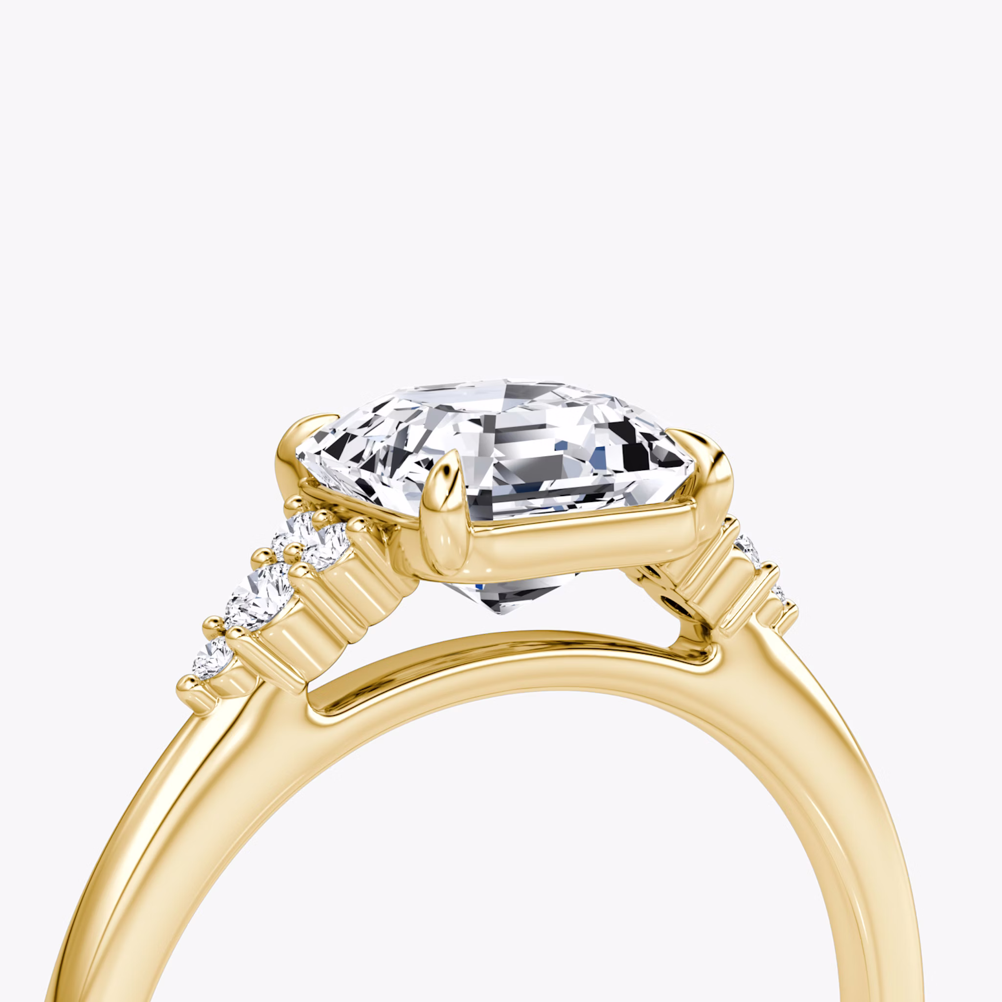 The Side Cluster Cathedral | Asscher | 18k | Yellow Gold | bandAccent: Plain | diamondOrientation: vertical | caratWeight: other