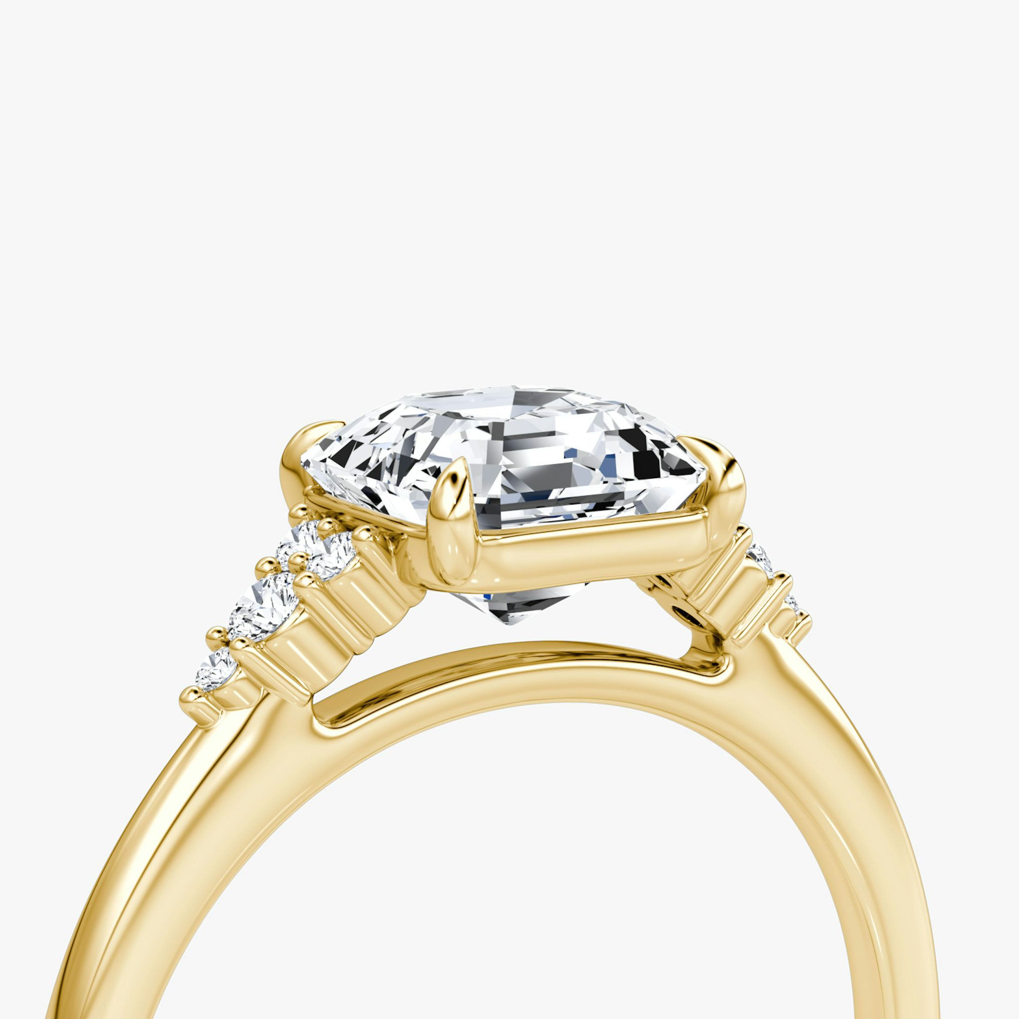 The Side Cluster Cathedral | Asscher | 18k | Yellow Gold | bandAccent: Plain | diamondOrientation: vertical | caratWeight: other