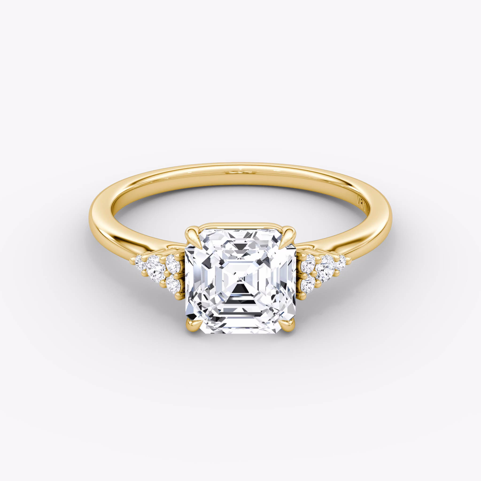 The Side Cluster Cathedral | Asscher | 18k | Yellow Gold | bandAccent: Plain | diamondOrientation: vertical | caratWeight: other