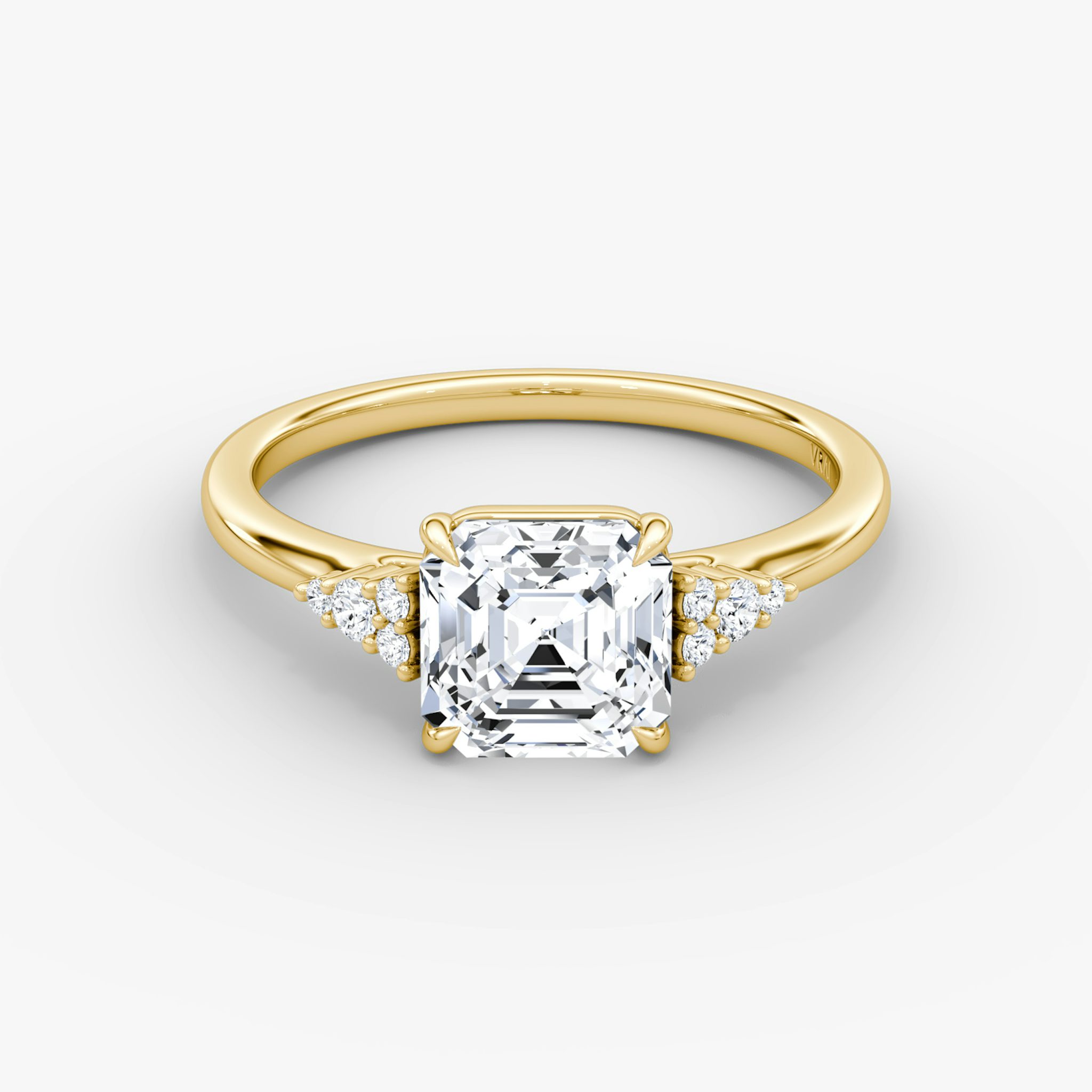 The Side Cluster Cathedral | Asscher | 18k | Yellow Gold | bandAccent: Plain | diamondOrientation: vertical | caratWeight: other