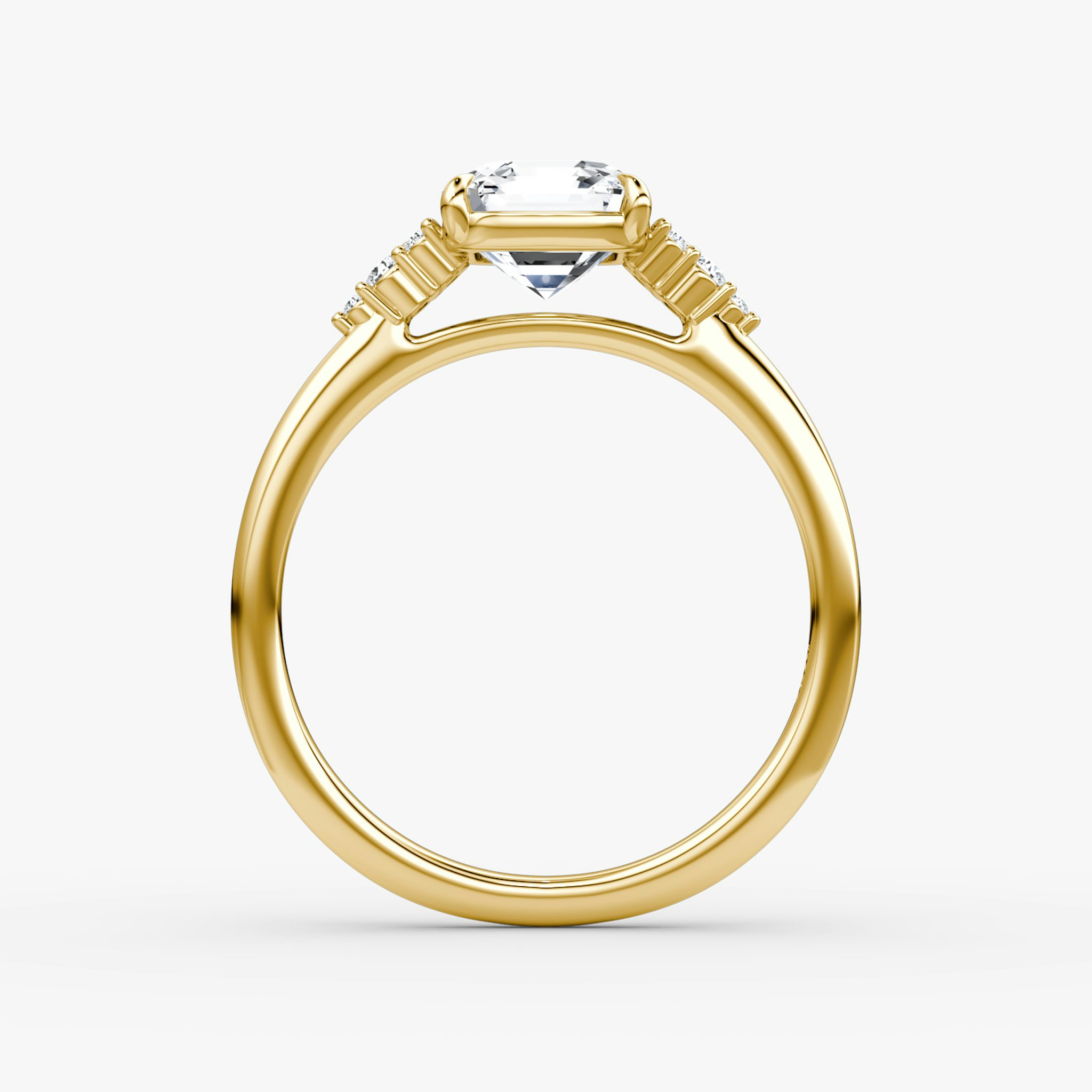 The Side Cluster Cathedral | Asscher | 18k | Yellow Gold | bandAccent: Plain | diamondOrientation: vertical | caratWeight: other