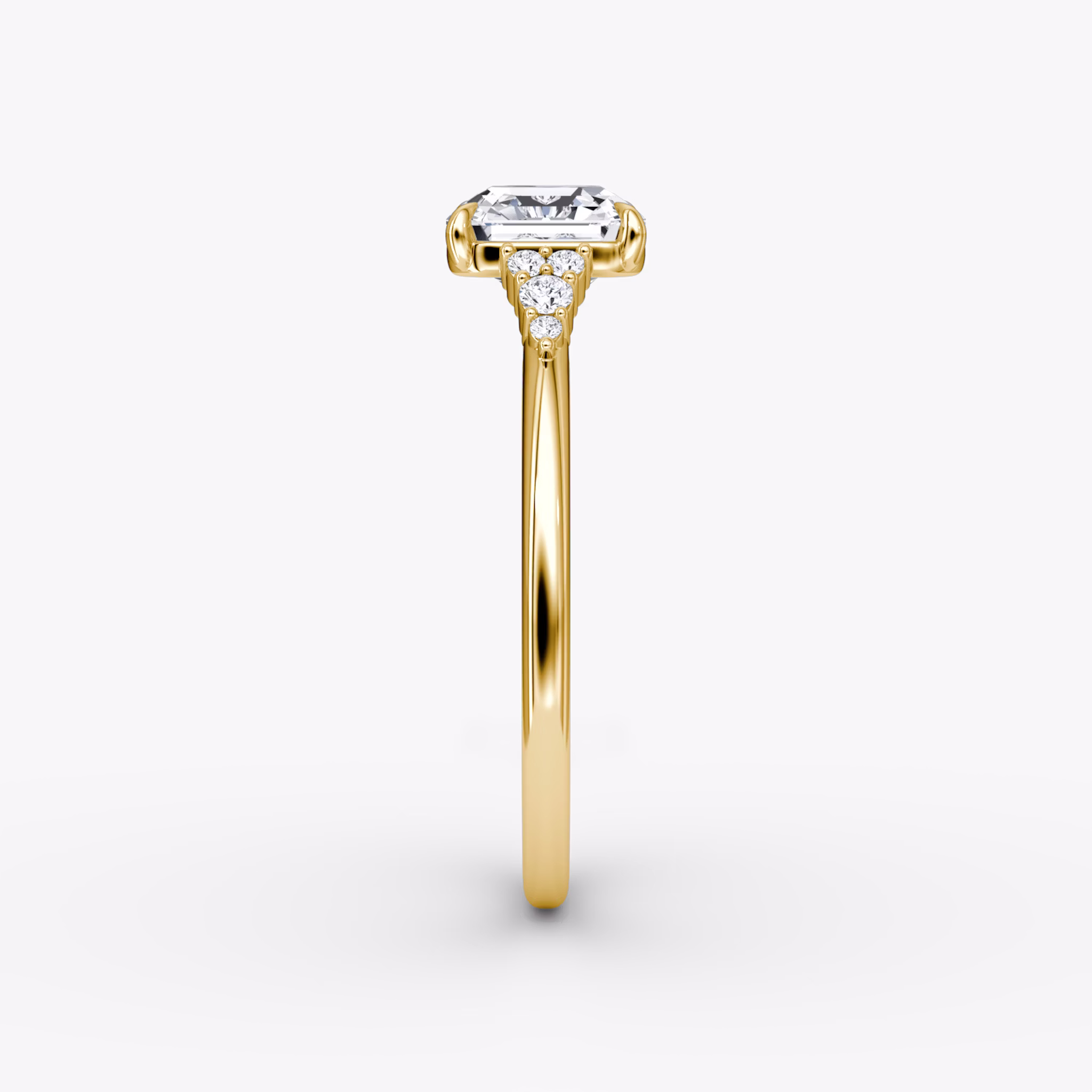 The Side Cluster Cathedral | Asscher | 18k | Yellow Gold | bandAccent: Plain | diamondOrientation: vertical | caratWeight: other