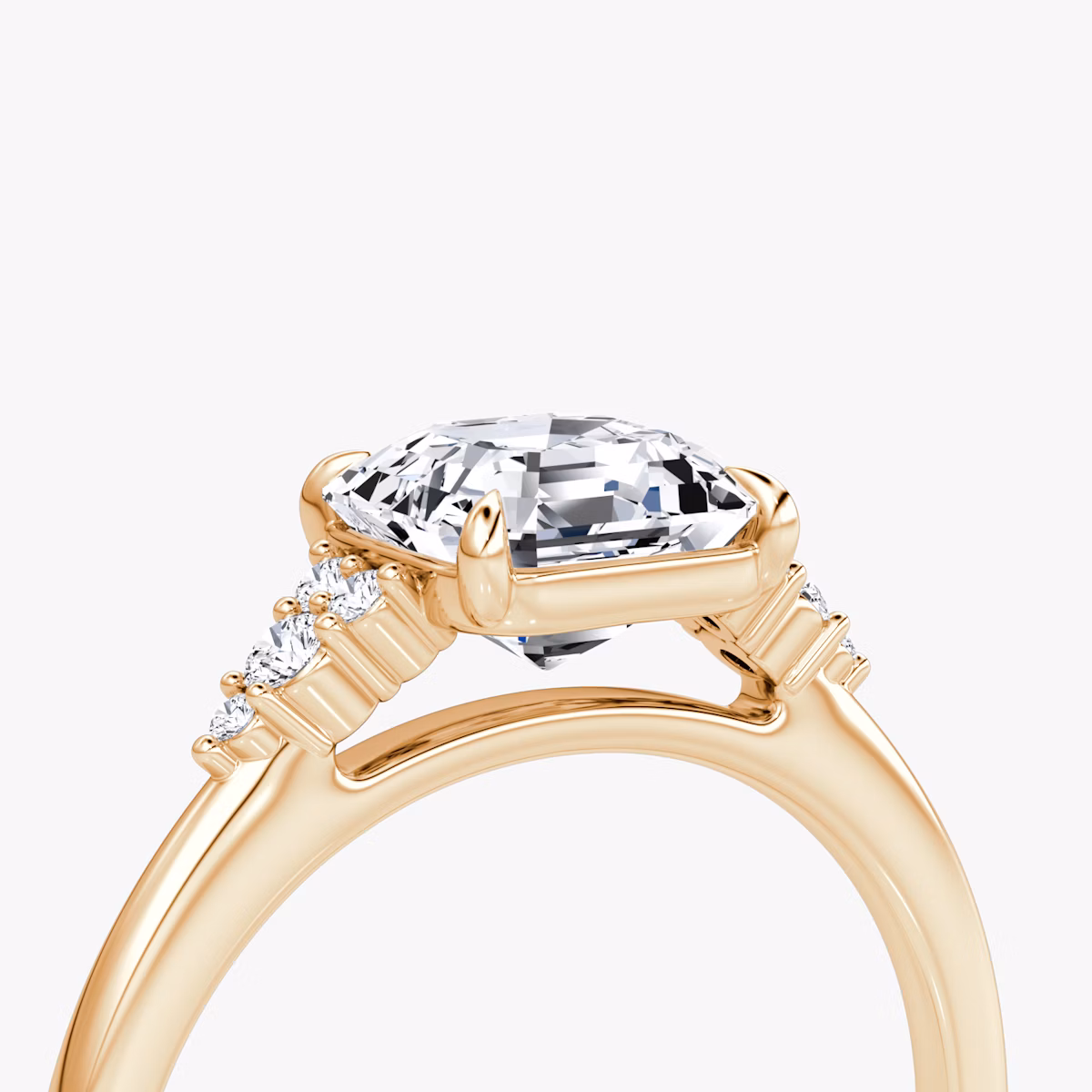 The Side Cluster Cathedral | Asscher | 14k | Rose Gold | bandAccent: Plain | diamondOrientation: vertical | caratWeight: other