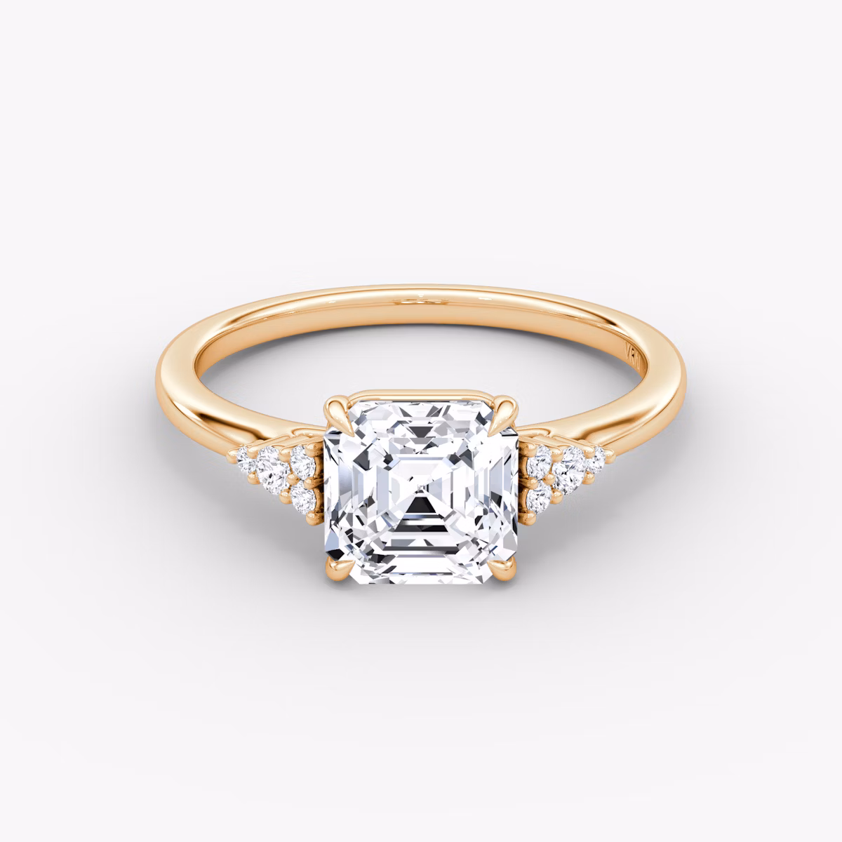 The Side Cluster Cathedral | Asscher | 14k | Rose Gold | bandAccent: Plain | diamondOrientation: vertical | caratWeight: other