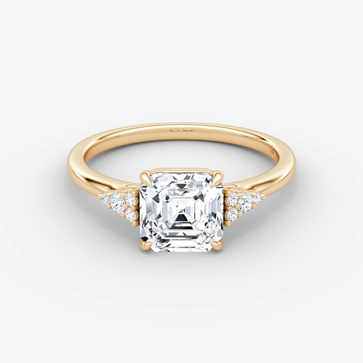 The Side Cluster Cathedral | Asscher | 14k | Rose Gold | bandAccent: Plain | diamondOrientation: vertical | caratWeight: other
