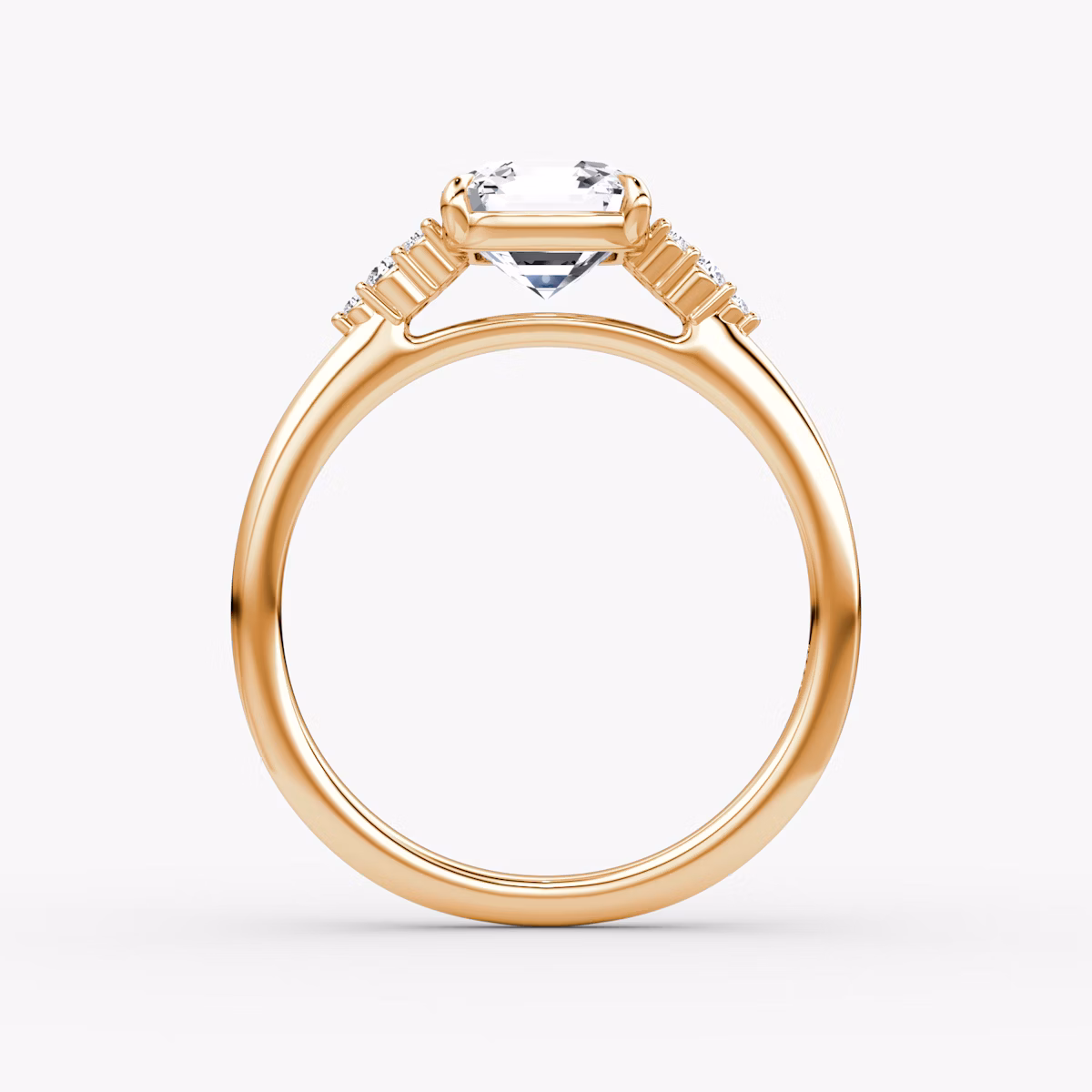 The Side Cluster Cathedral | Asscher | 14k | Rose Gold | bandAccent: Plain | diamondOrientation: vertical | caratWeight: other