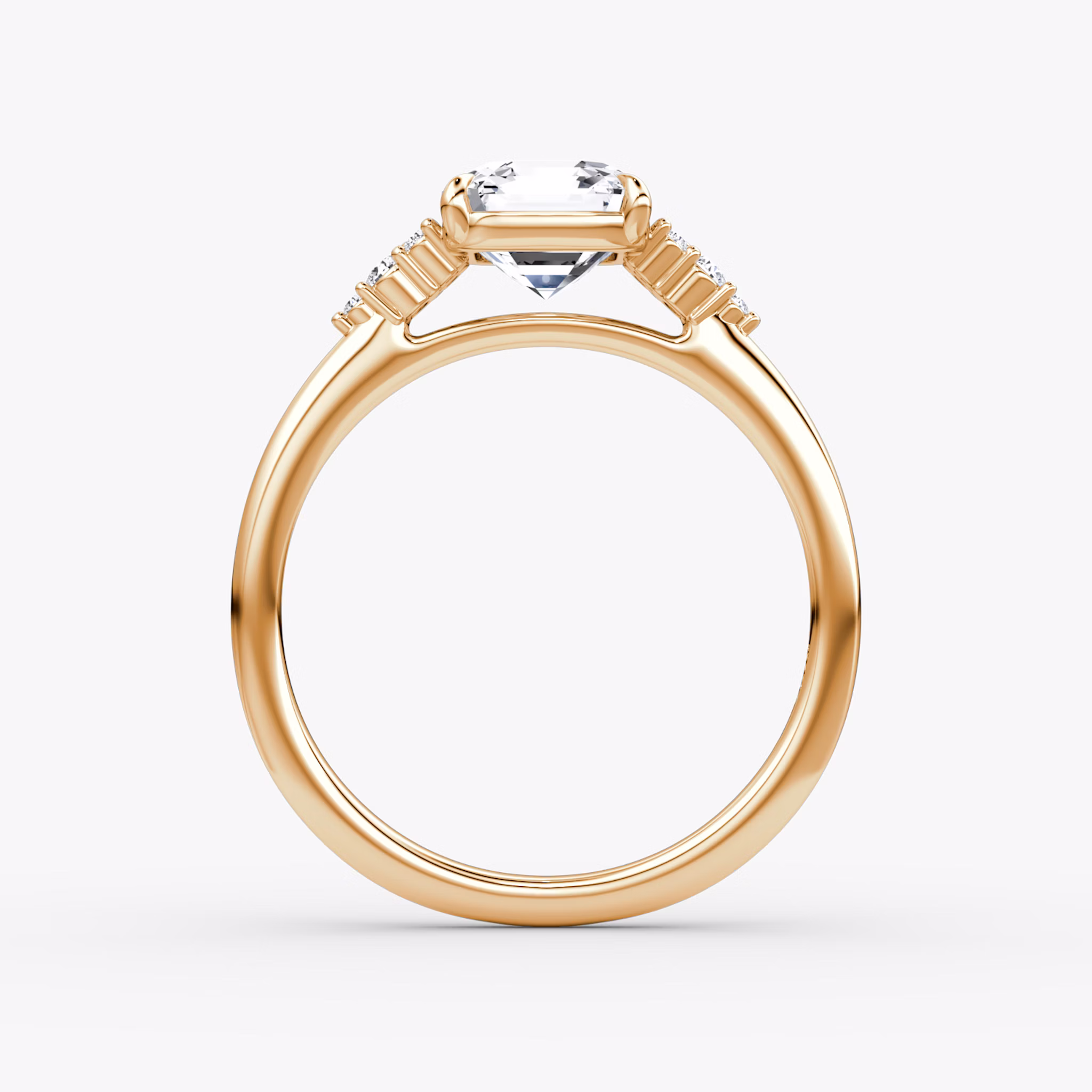 Anillo de compromiso Side Cluster Cathedral | Asscher | 14k | Oro rosa | bandAccent: Simple | diamondOrientation: vertical | caratWeight: other