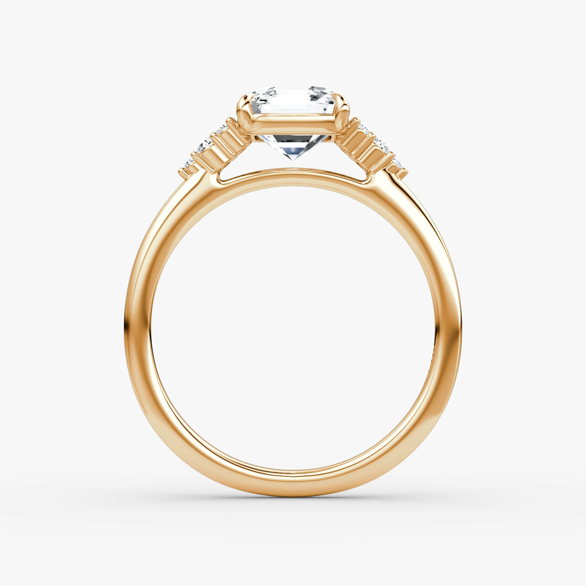 Anillo de compromiso Side Cluster Cathedral | Asscher | 14k | Oro rosa | bandAccent: Simple | diamondOrientation: vertical | caratWeight: other