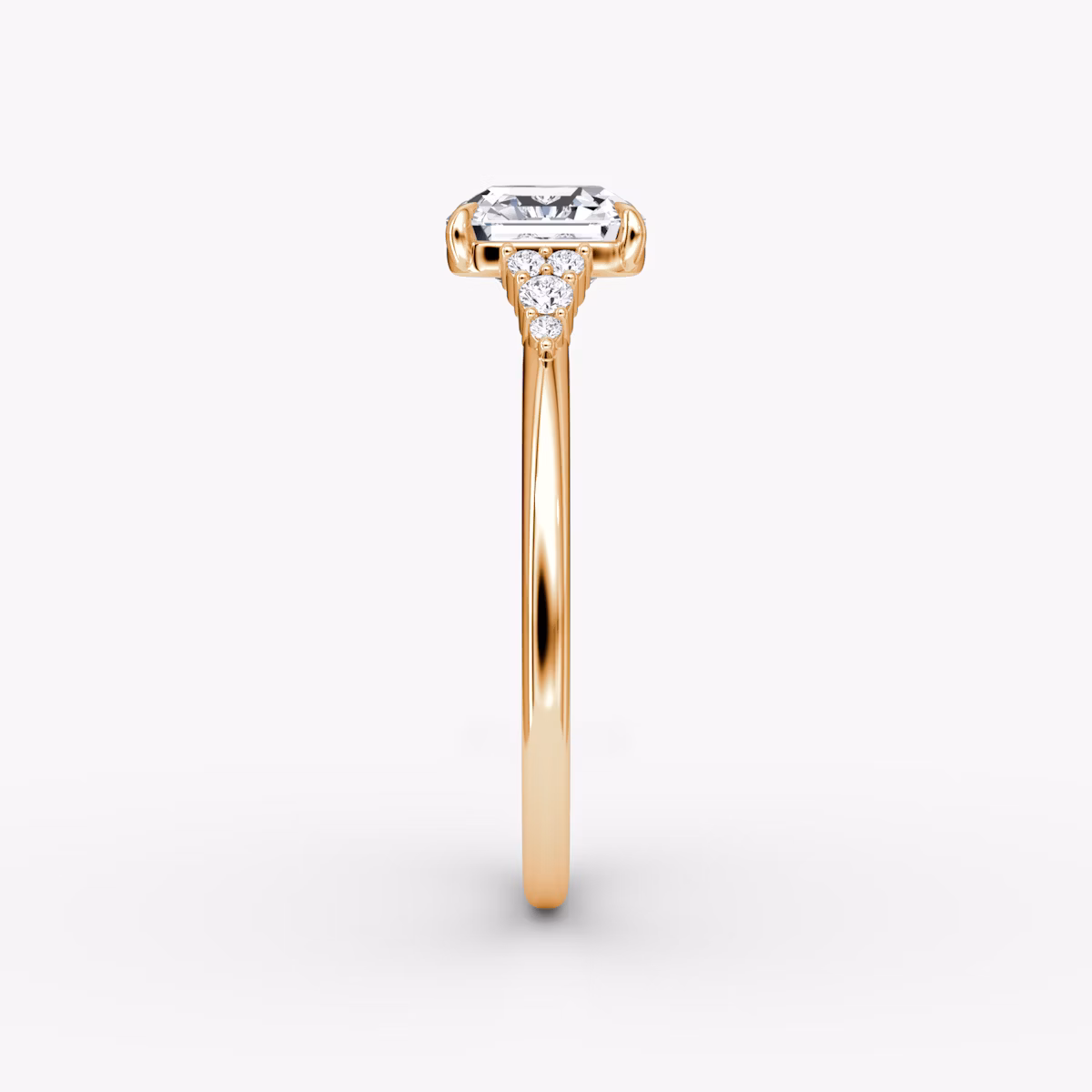 The Side Cluster Cathedral | Asscher | 14k | Rose Gold | bandAccent: Plain | diamondOrientation: vertical | caratWeight: other