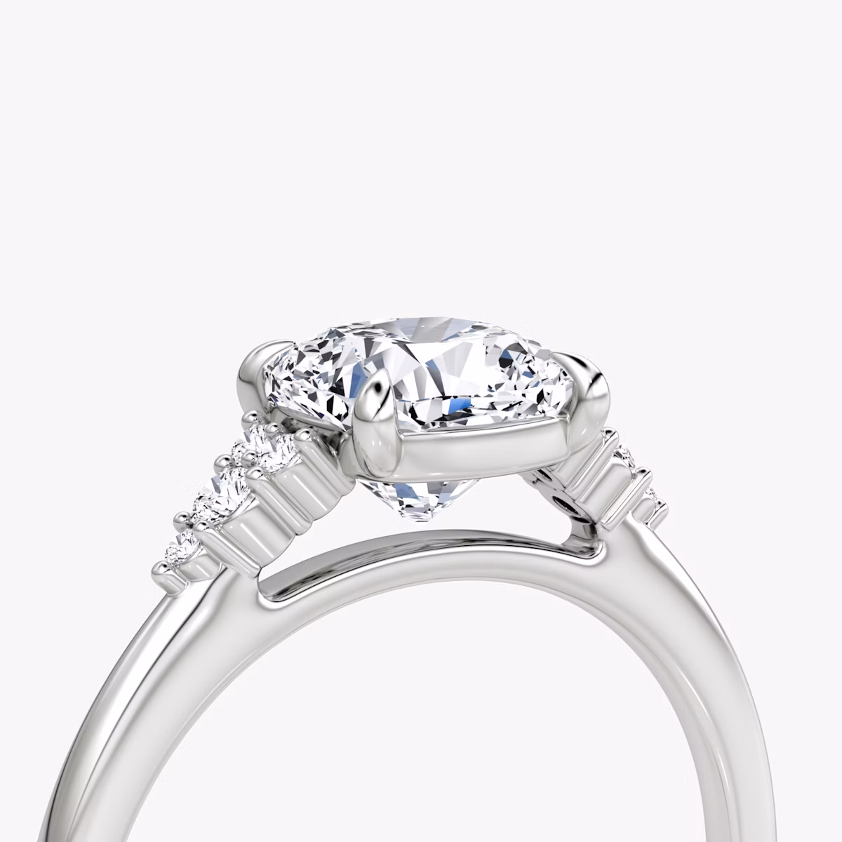 The Side Cluster Cathedral | Cushion | Platinum | bandAccent: Plain | diamondOrientation: vertical | caratWeight: other