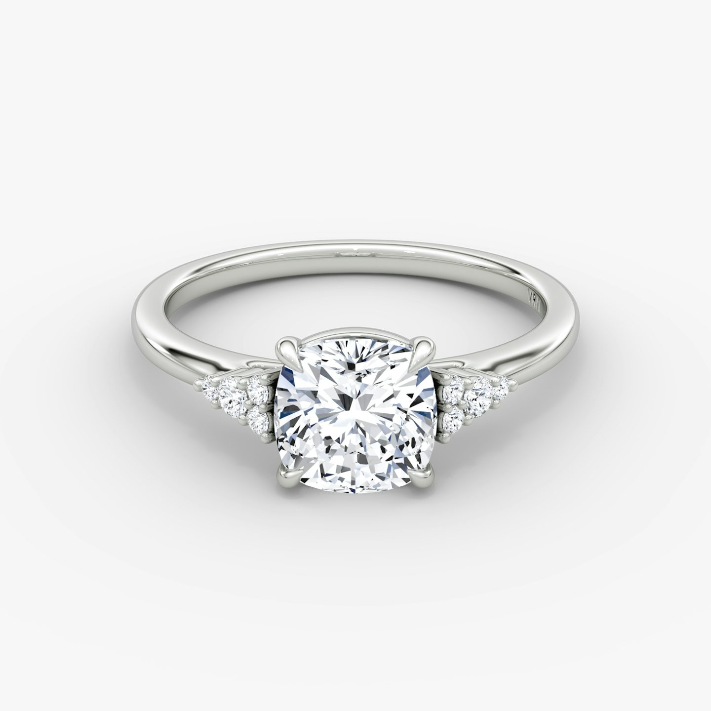 The Side Cluster Cathedral | Cushion | 18k | White Gold | bandAccent: Plain | diamondOrientation: vertical | caratWeight: other