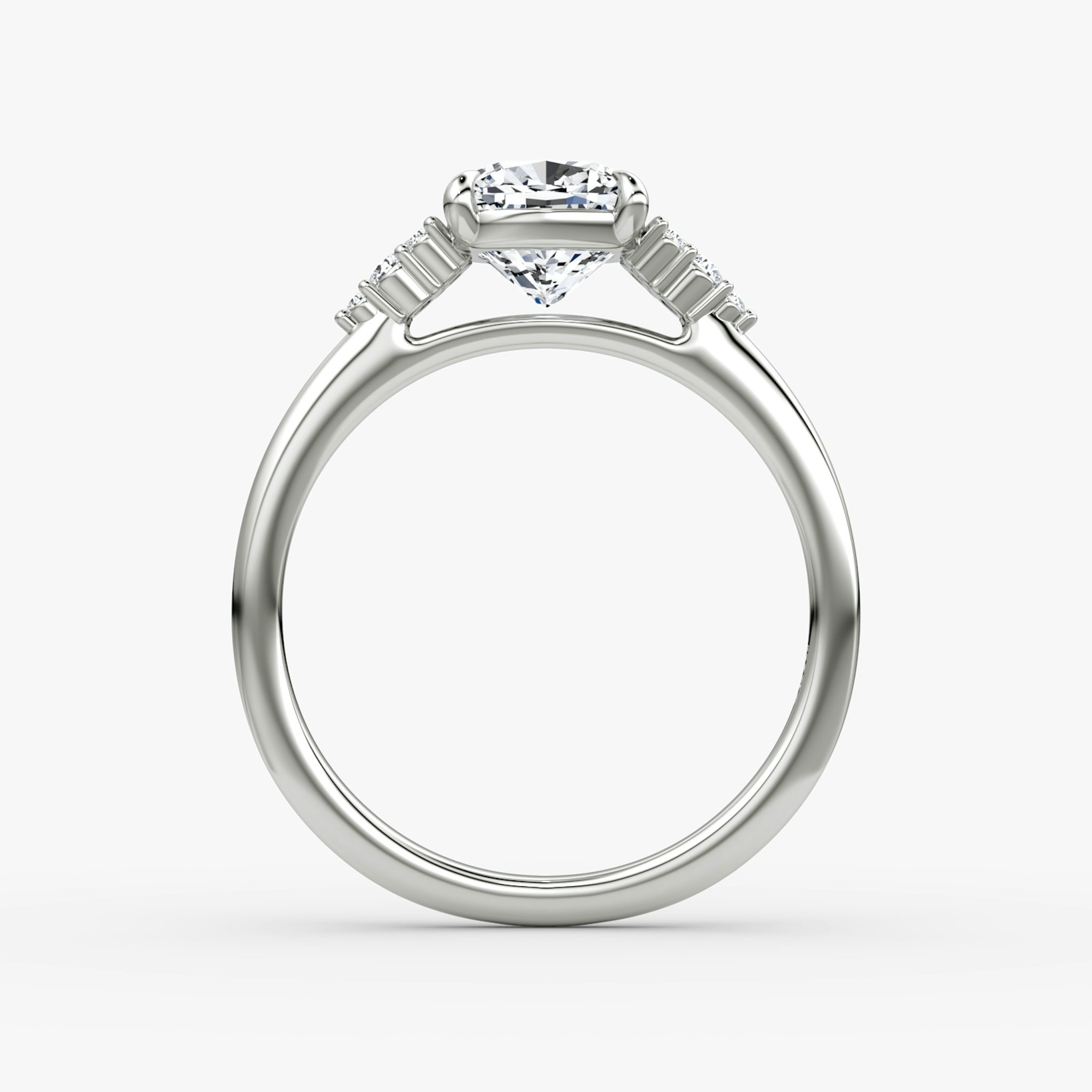 The Side Cluster Cathedral | Cushion | 18k | White Gold | bandAccent: Plain | diamondOrientation: vertical | caratWeight: other