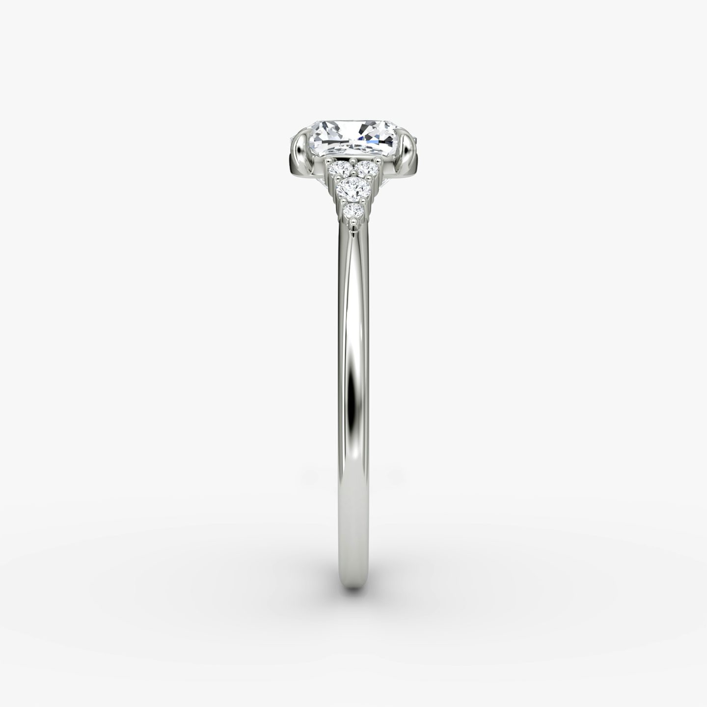 The Side Cluster Cathedral | Cushion | 18k | White Gold | bandAccent: Plain | diamondOrientation: vertical | caratWeight: other