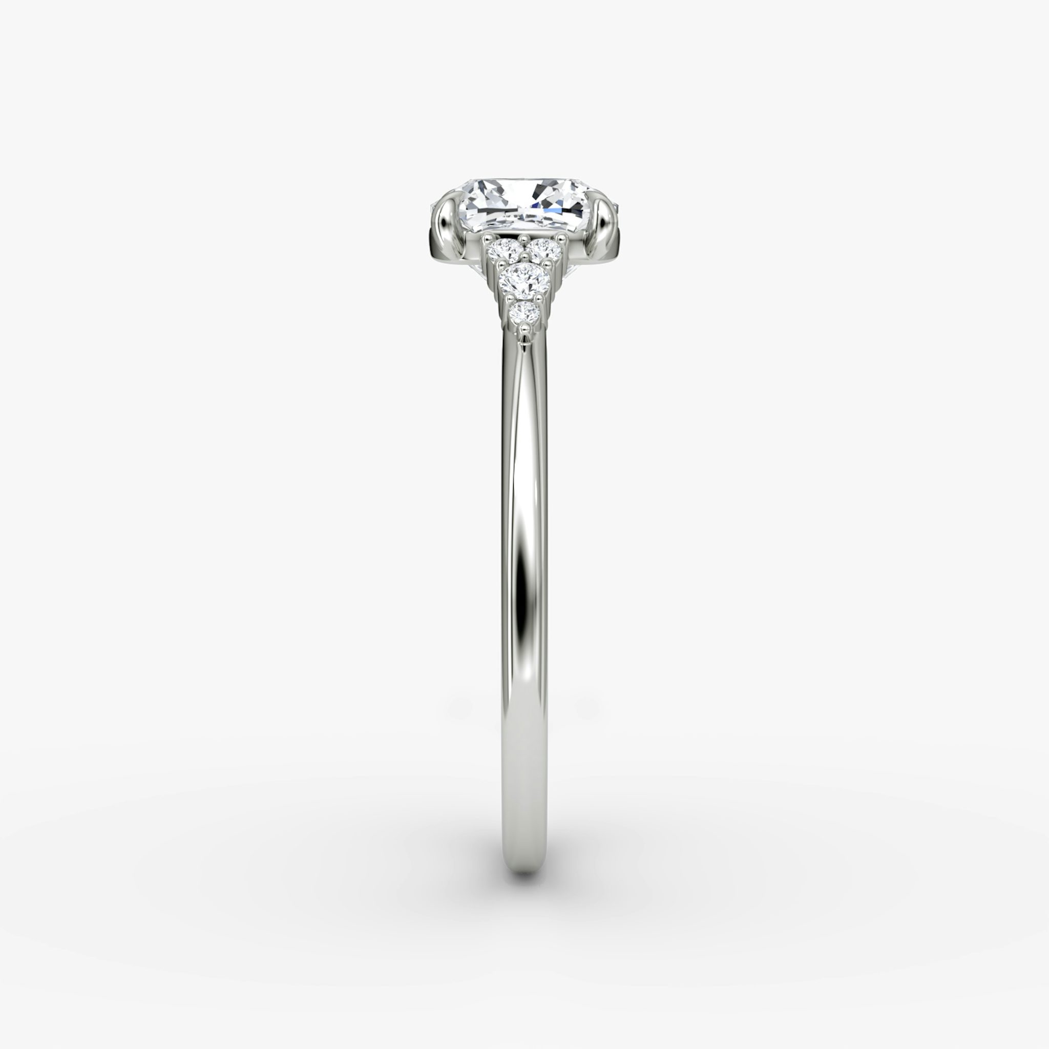 The Side Cluster Cathedral | Cushion | 18k | White Gold | bandAccent: Plain | diamondOrientation: vertical | caratWeight: other