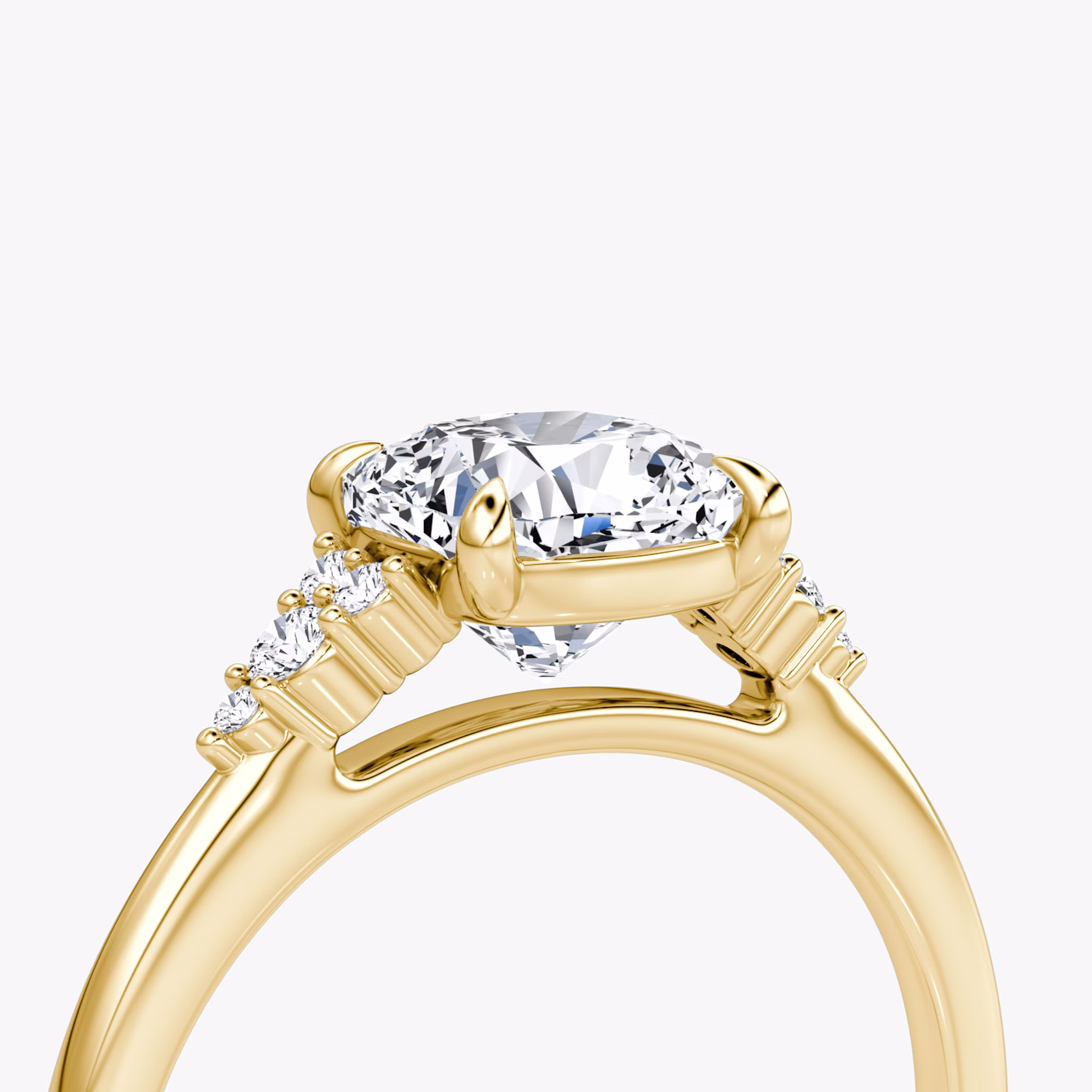 The Side Cluster Cathedral | Cushion | 18k | Yellow Gold | bandAccent: Plain | diamondOrientation: vertical | caratWeight: other
