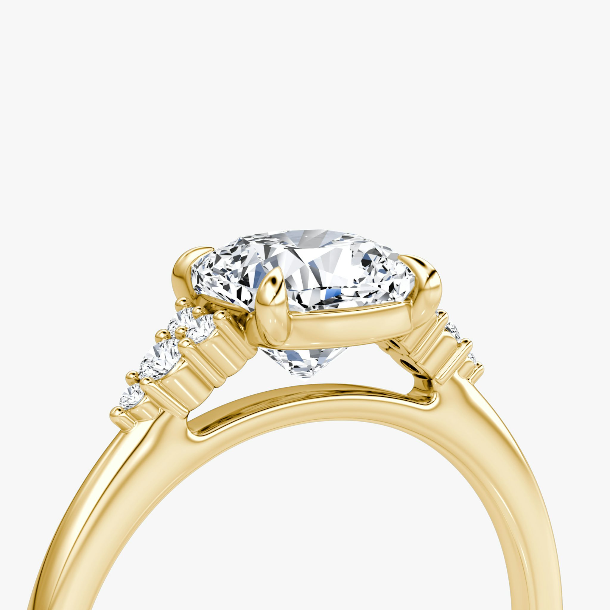 The Side Cluster Cathedral | Cushion | 18k | Yellow Gold | bandAccent: Plain | diamondOrientation: vertical | caratWeight: other