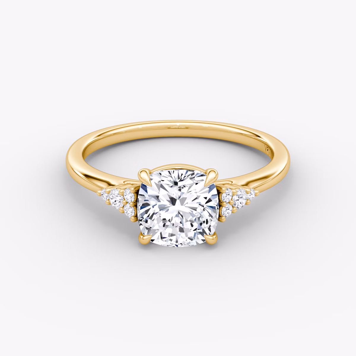The Side Cluster Cathedral | Cushion | 18k | Yellow Gold | bandAccent: Plain | diamondOrientation: vertical | caratWeight: other