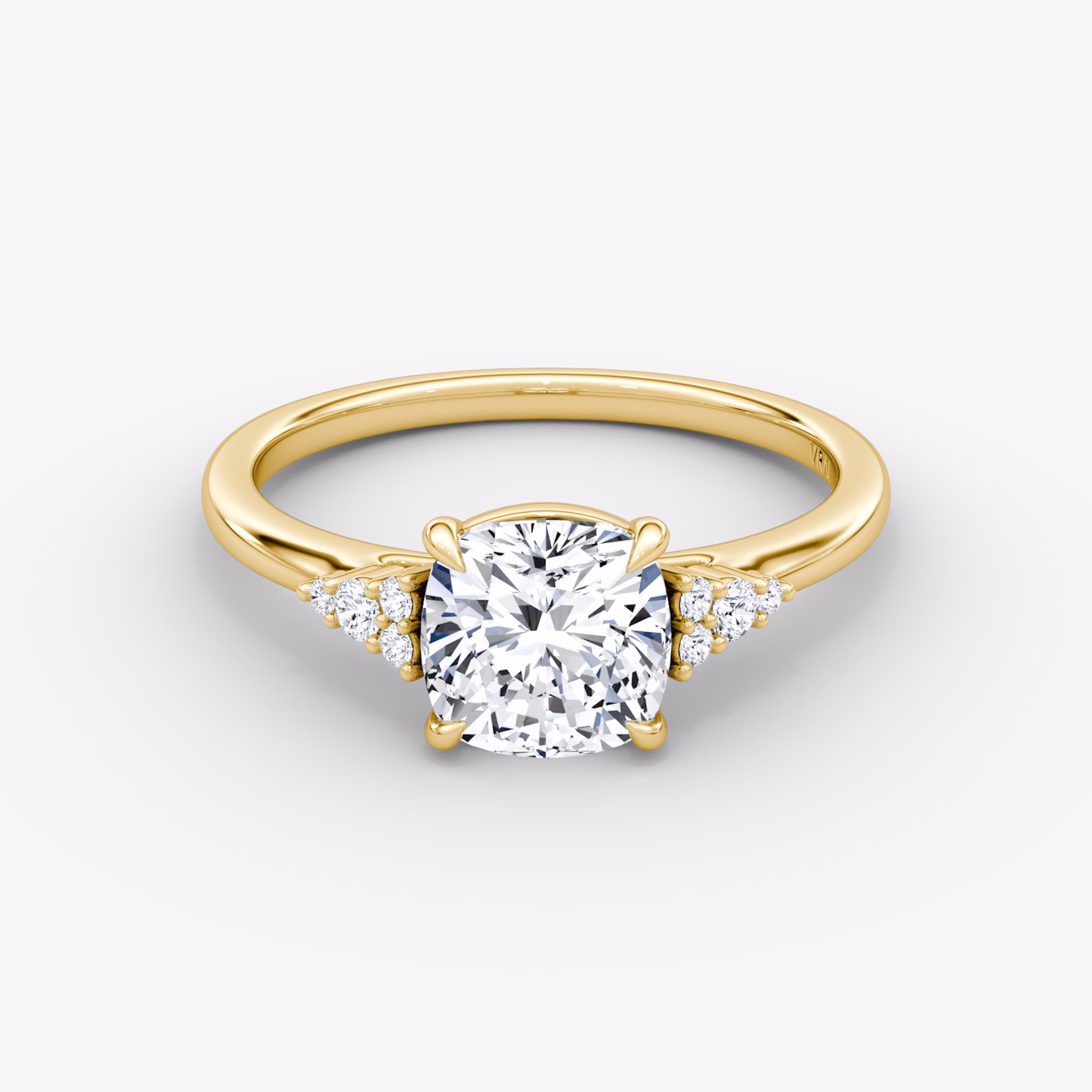 The Side Cluster Cathedral | Cushion | 18k | Yellow Gold | bandAccent: Plain | diamondOrientation: vertical | caratWeight: other