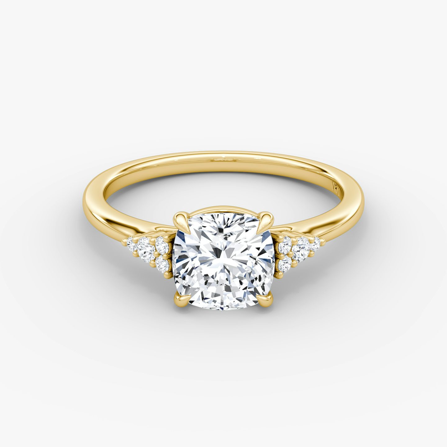 The Side Cluster Cathedral | Cushion | 18k | Yellow Gold | bandAccent: Plain | diamondOrientation: vertical | caratWeight: other