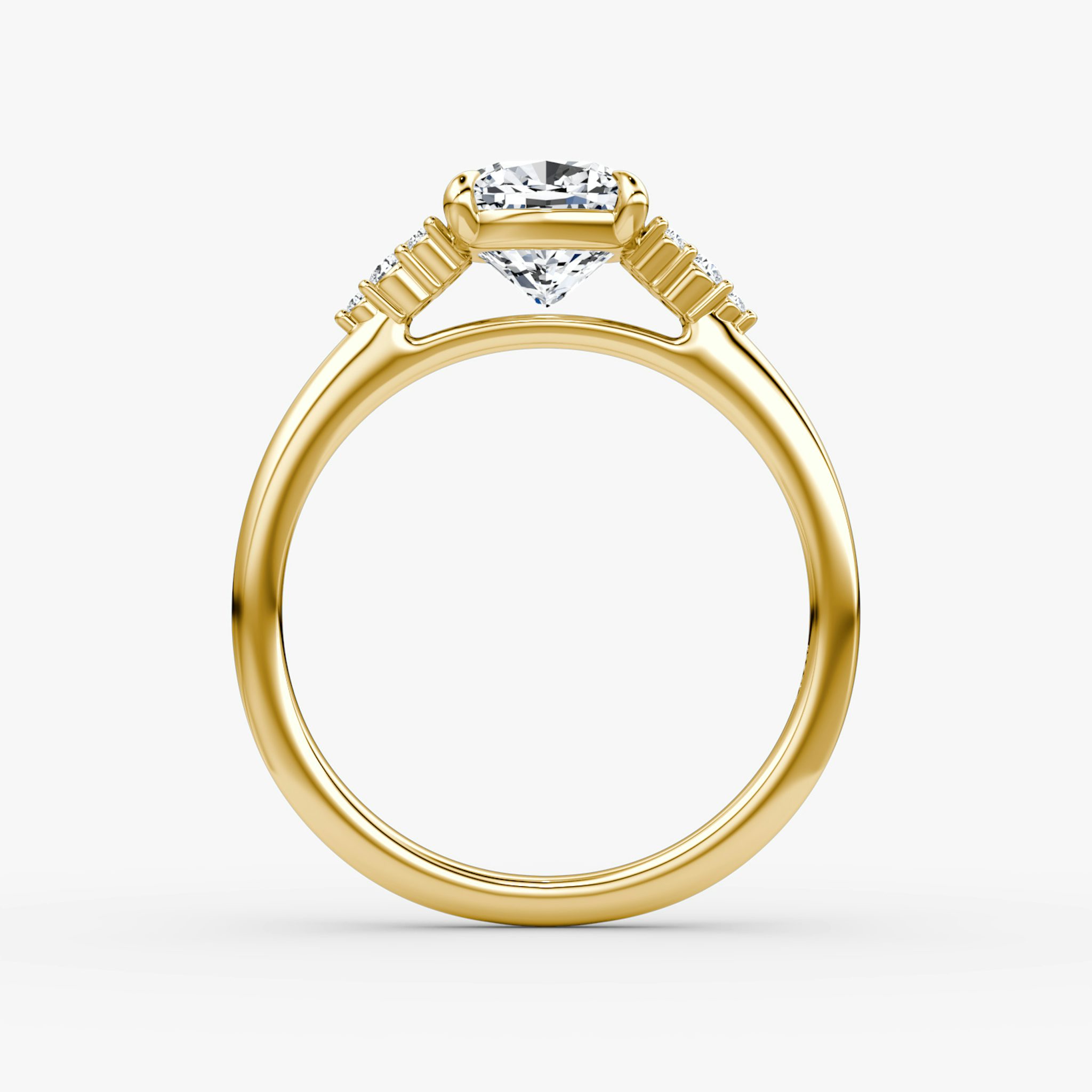 The Side Cluster Cathedral | Cushion | 18k | Yellow Gold | bandAccent: Plain | diamondOrientation: vertical | caratWeight: other