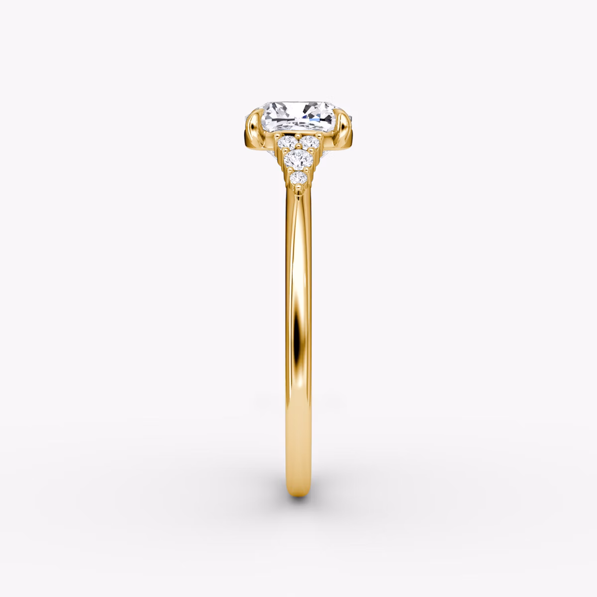 The Side Cluster Cathedral | Cushion | 18k | Yellow Gold | bandAccent: Plain | diamondOrientation: vertical | caratWeight: other