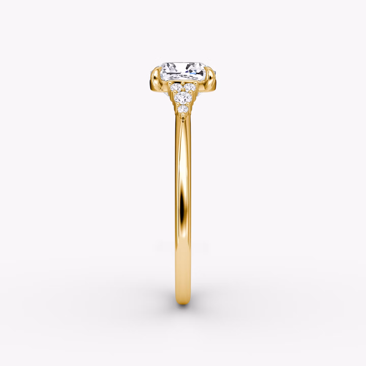 The Side Cluster Cathedral | Cushion | 18k | Yellow Gold | bandAccent: Plain | diamondOrientation: vertical | caratWeight: other