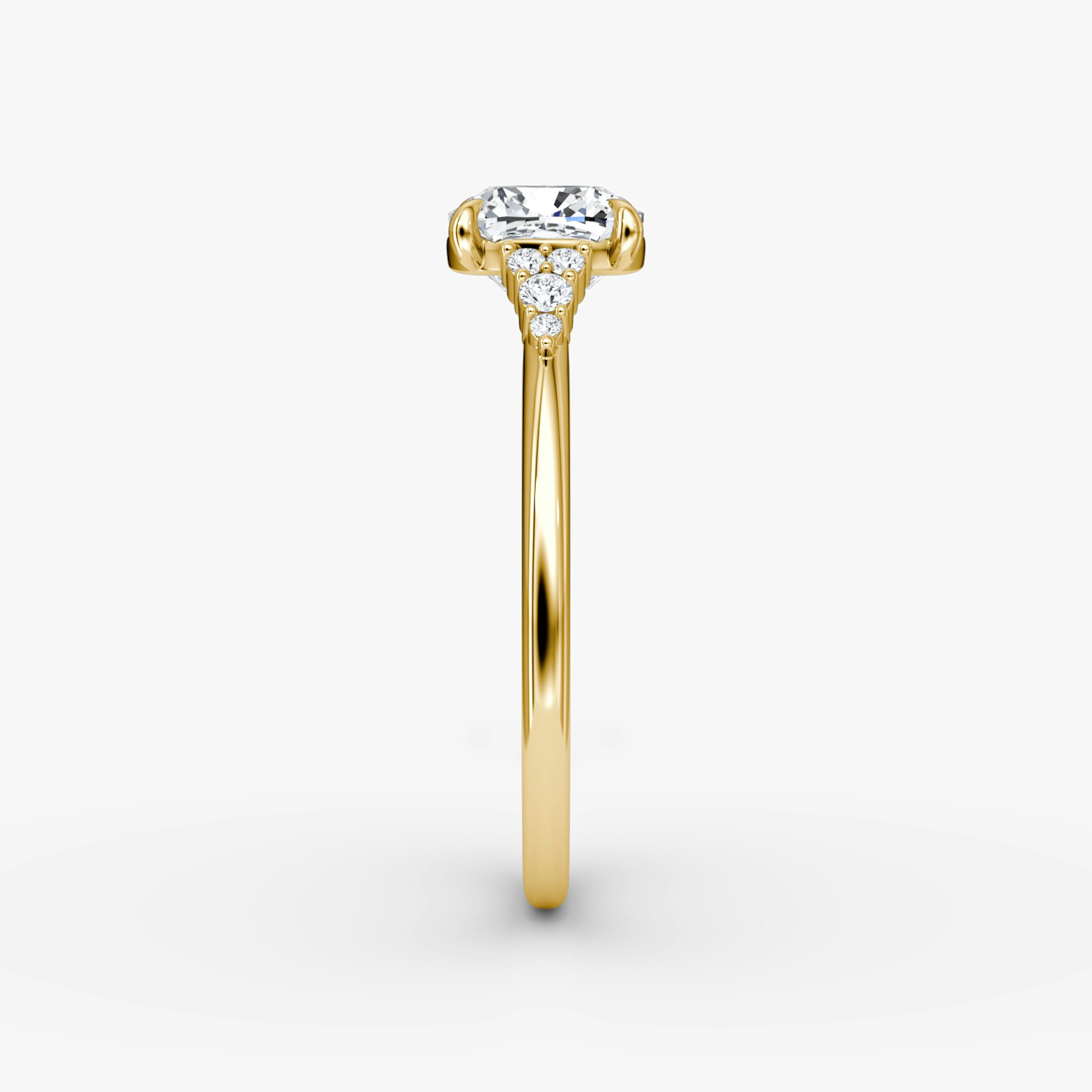 The Side Cluster Cathedral | Cushion | 18k | Yellow Gold | bandAccent: Plain | diamondOrientation: vertical | caratWeight: other