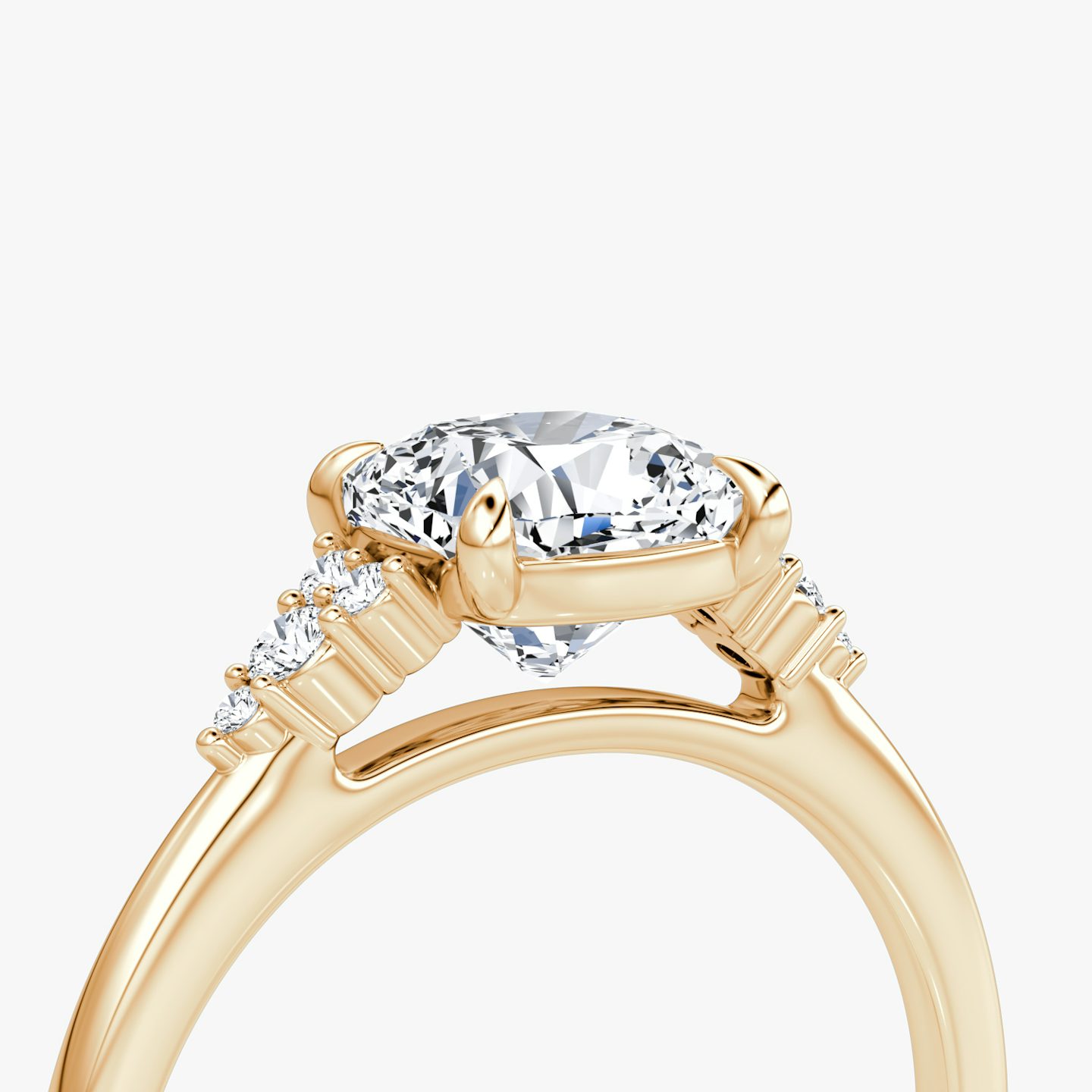 The Side Cluster Cathedral | Cushion | 14k | Rose Gold | bandAccent: Plain | diamondOrientation: vertical | caratWeight: other
