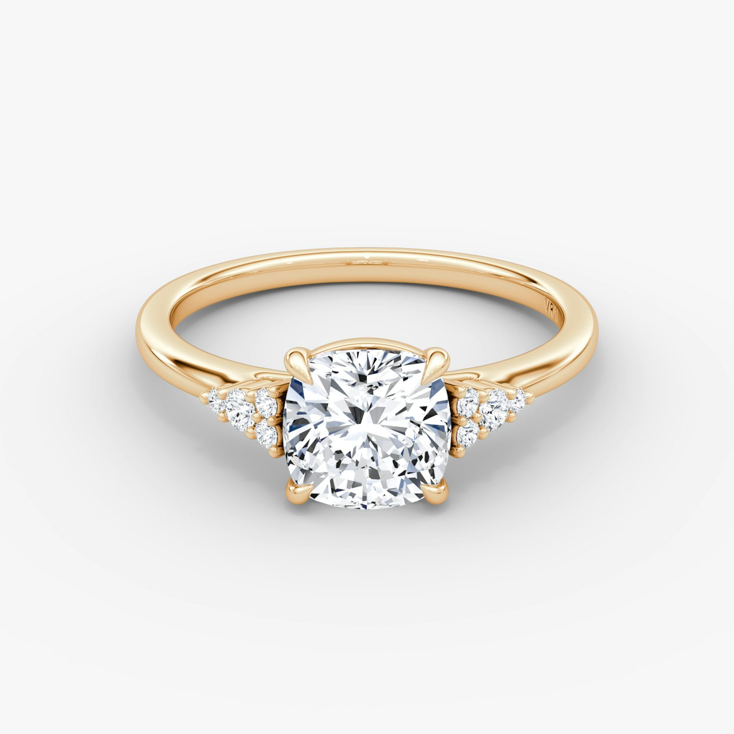 The Side Cluster Cathedral | Cushion | 14k | Rose Gold | bandAccent: Plain | diamondOrientation: vertical | caratWeight: other