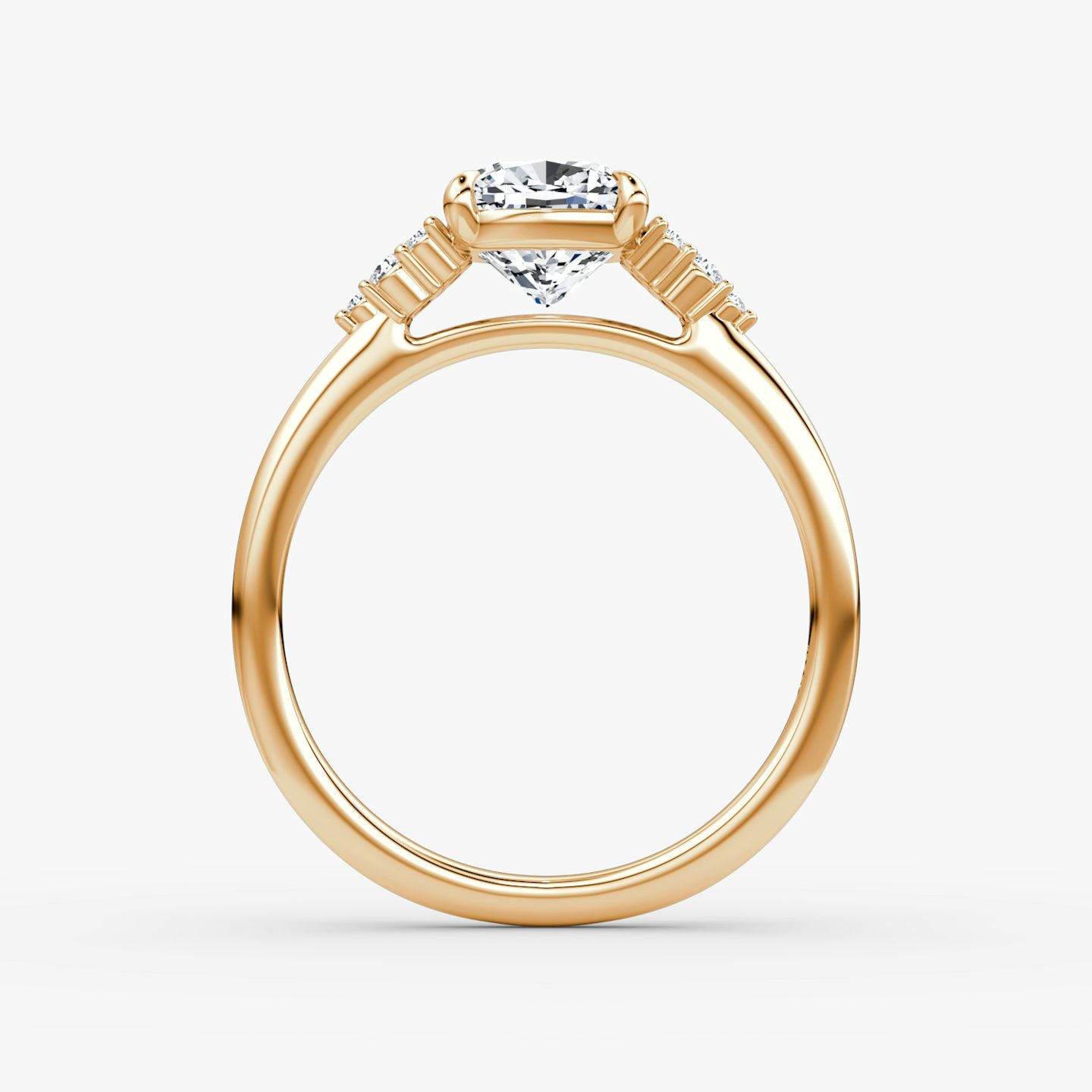 The Side Cluster Cathedral | Cushion | 14k | Rose Gold | bandAccent: Plain | diamondOrientation: vertical | caratWeight: other