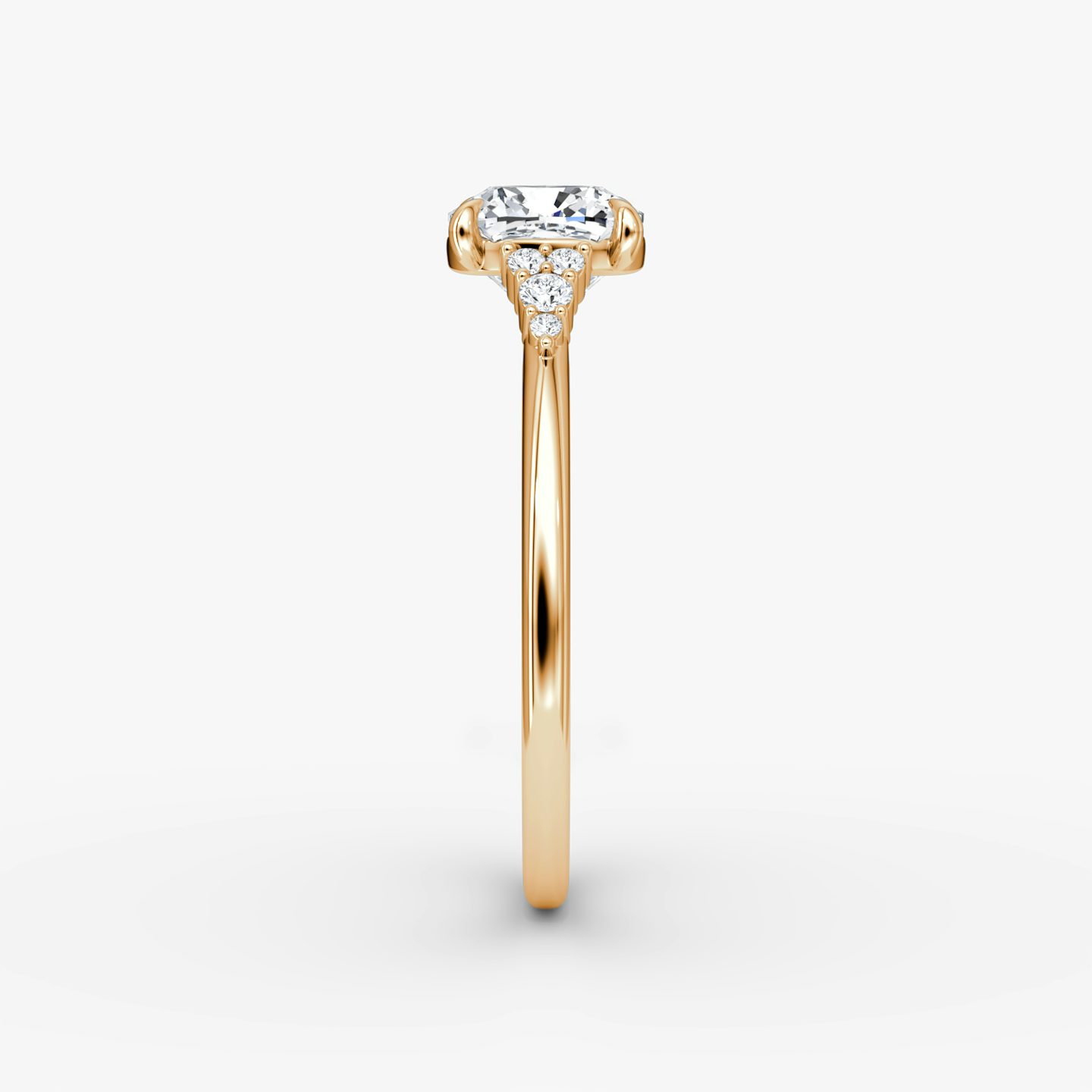 The Side Cluster Cathedral | Cushion | 14k | Rose Gold | bandAccent: Plain | diamondOrientation: vertical | caratWeight: other