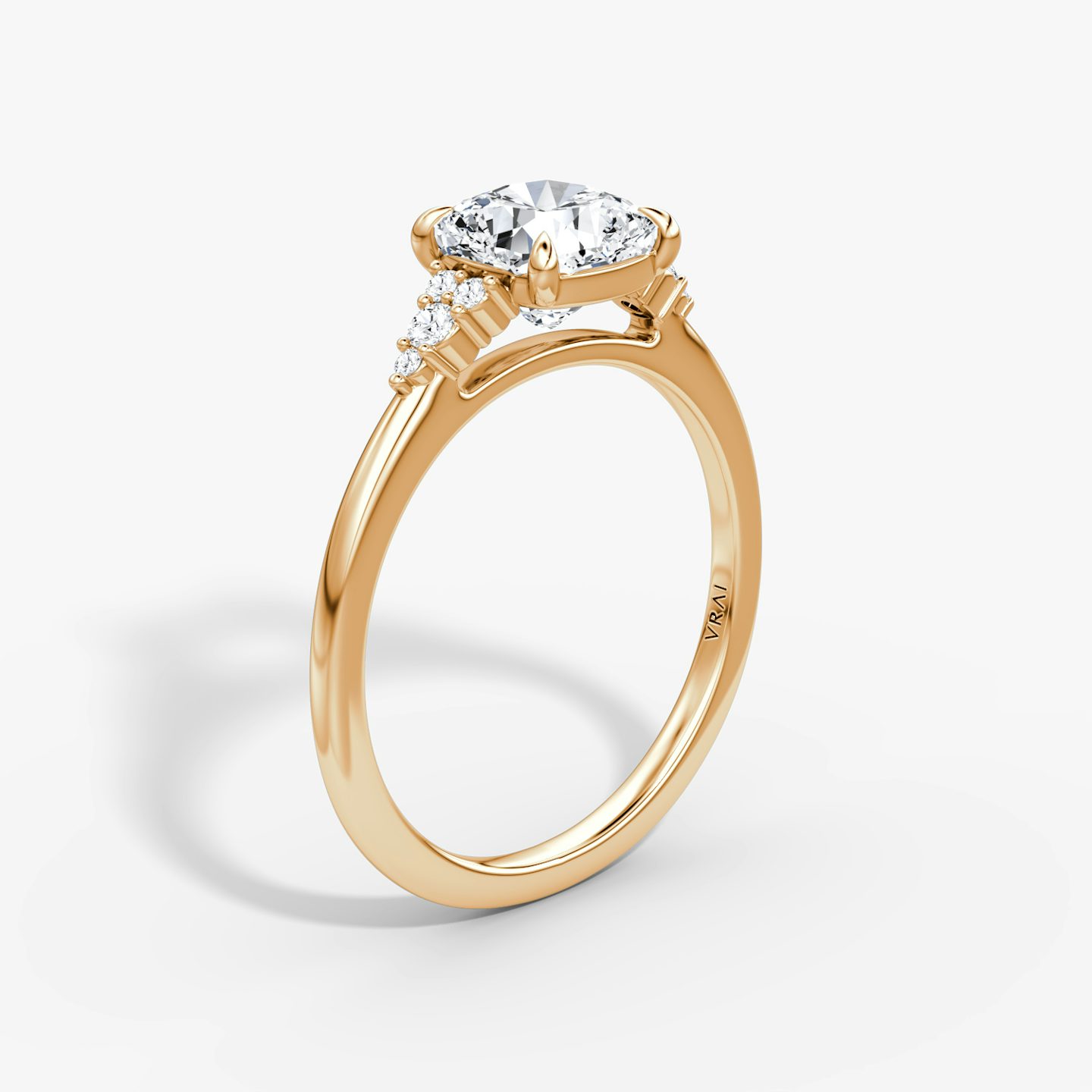 The Side Cluster Cathedral | Cushion | 14k | Rose Gold | bandAccent: Plain | diamondOrientation: vertical | caratWeight: other