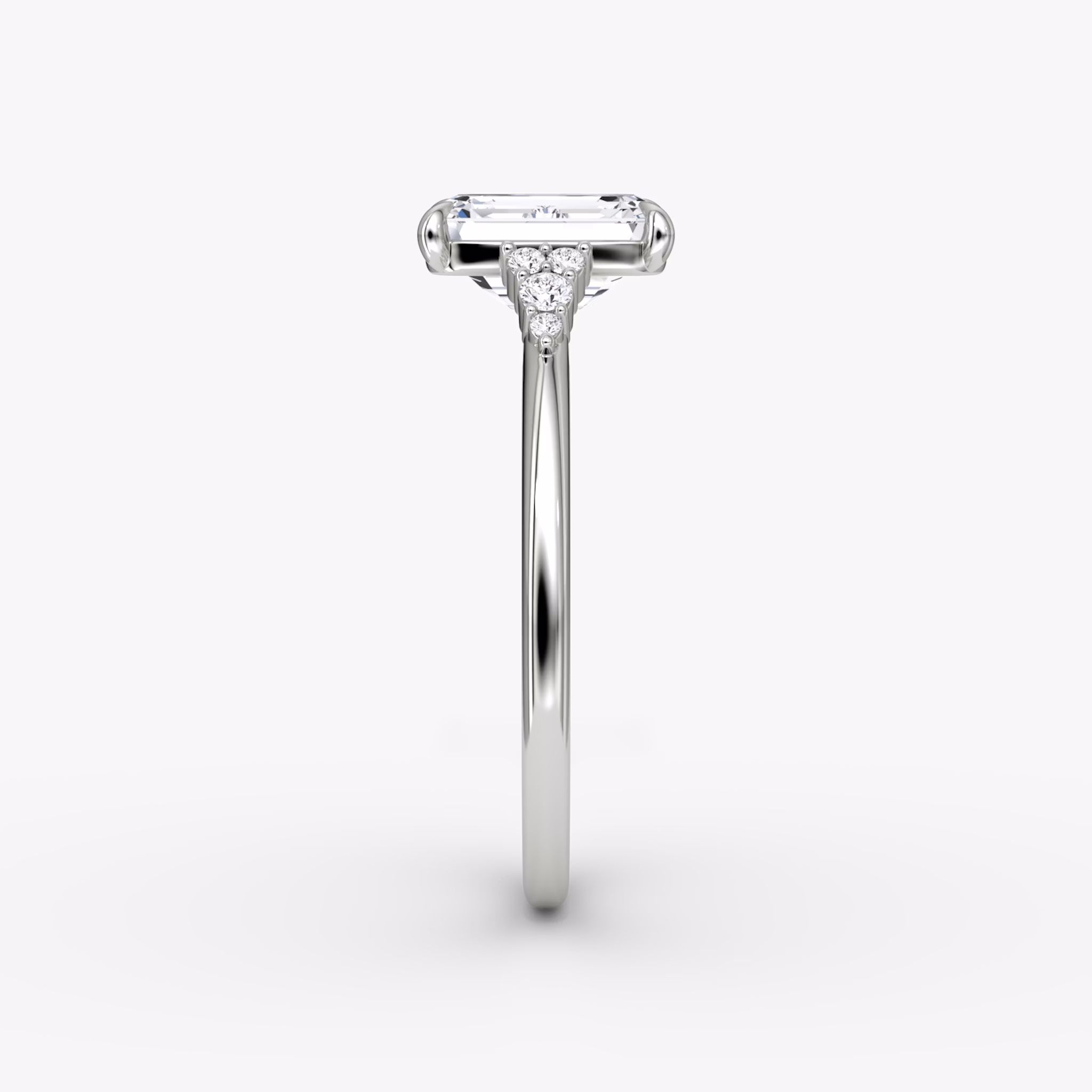 The Side Cluster Cathedral | Emerald | 18k | White Gold | bandAccent: Plain | diamondOrientation: vertical | caratWeight: other