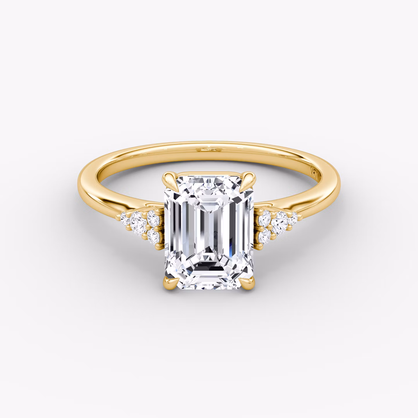 The Side Cluster Cathedral | Emerald | 18k | Yellow Gold | bandAccent: Plain | diamondOrientation: vertical | caratWeight: other