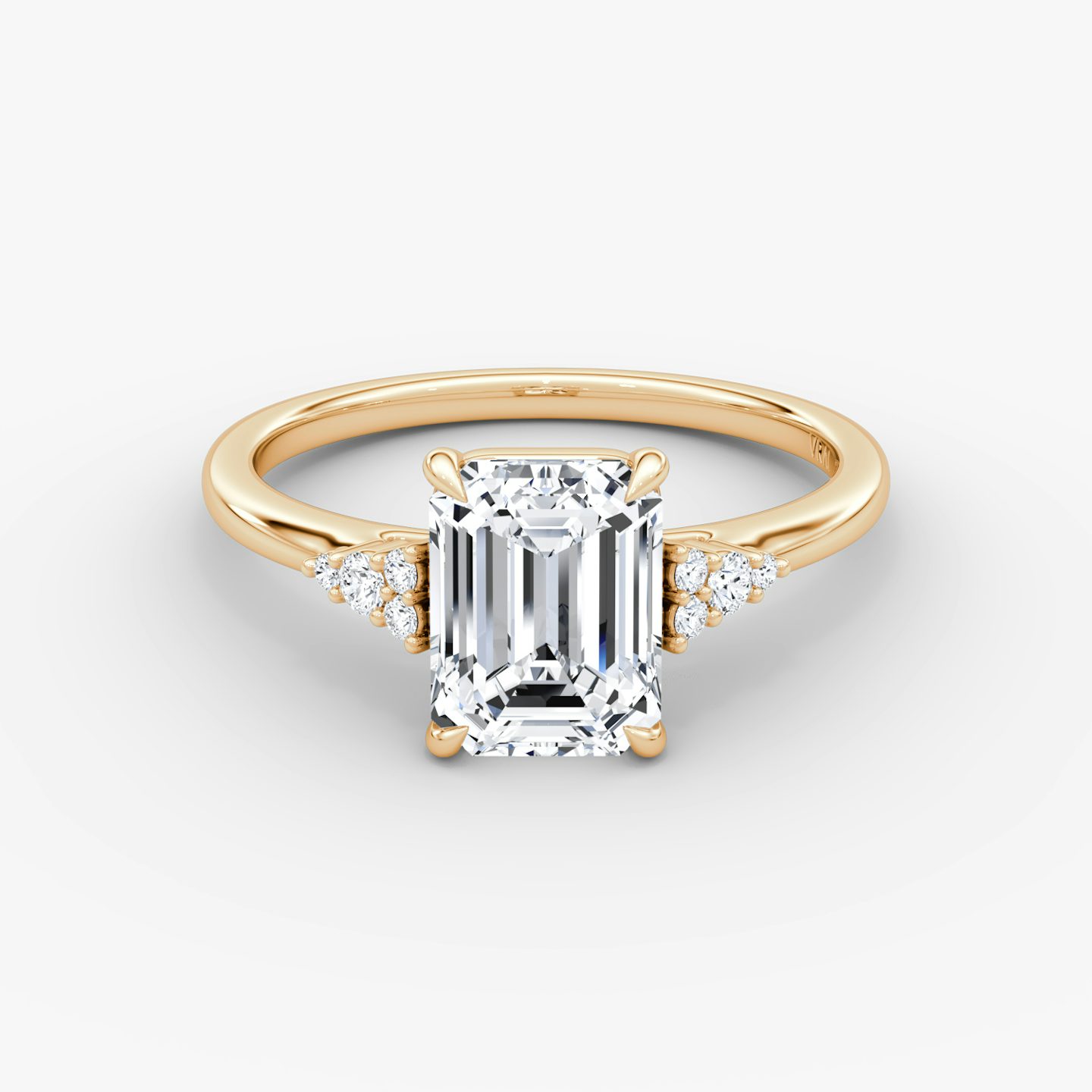 The Side Cluster Cathedral | Emerald | 14k | Rose Gold | bandAccent: Plain | diamondOrientation: vertical | caratWeight: other