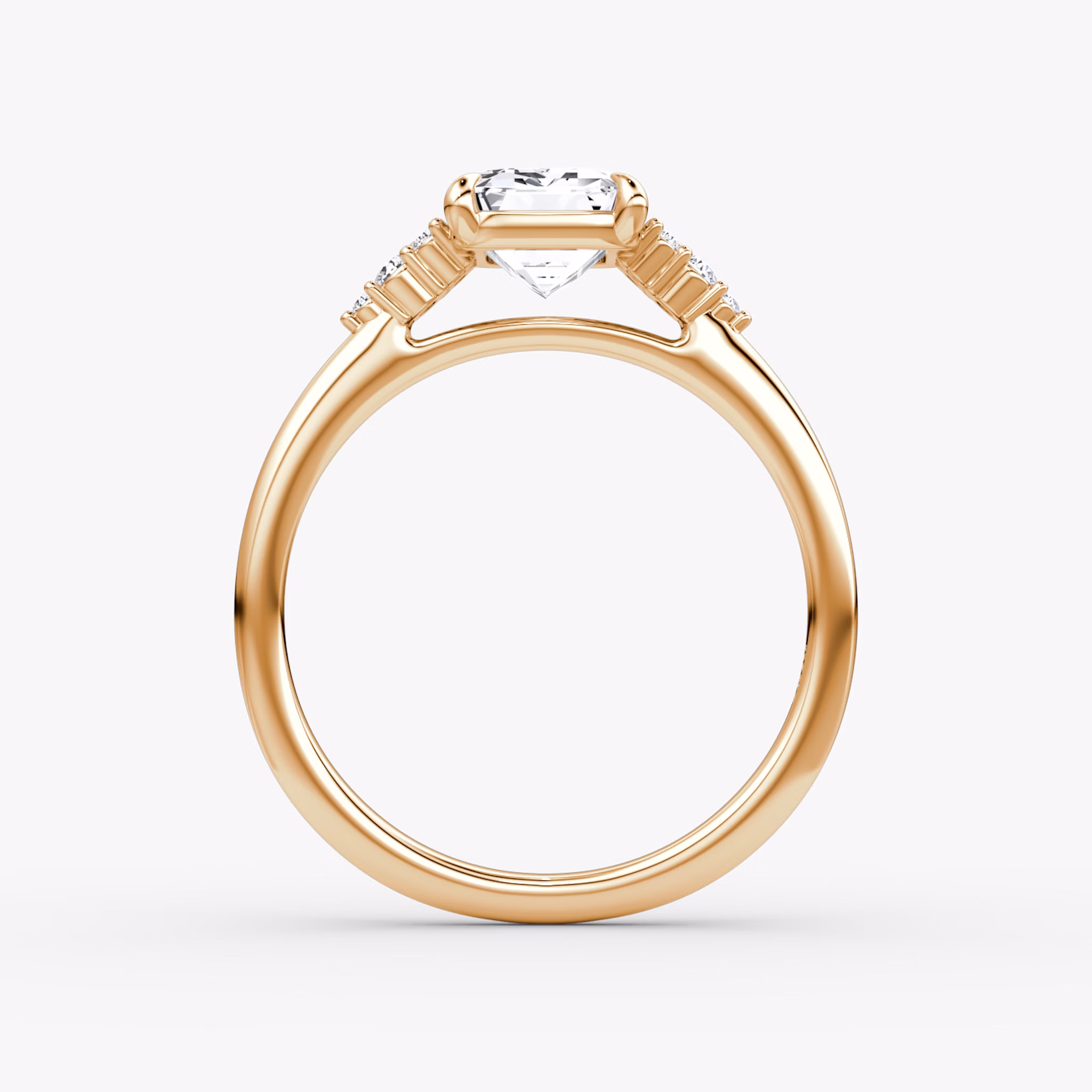The Side Cluster Cathedral | Emerald | 14k | Rose Gold | bandAccent: Plain | diamondOrientation: vertical | caratWeight: other