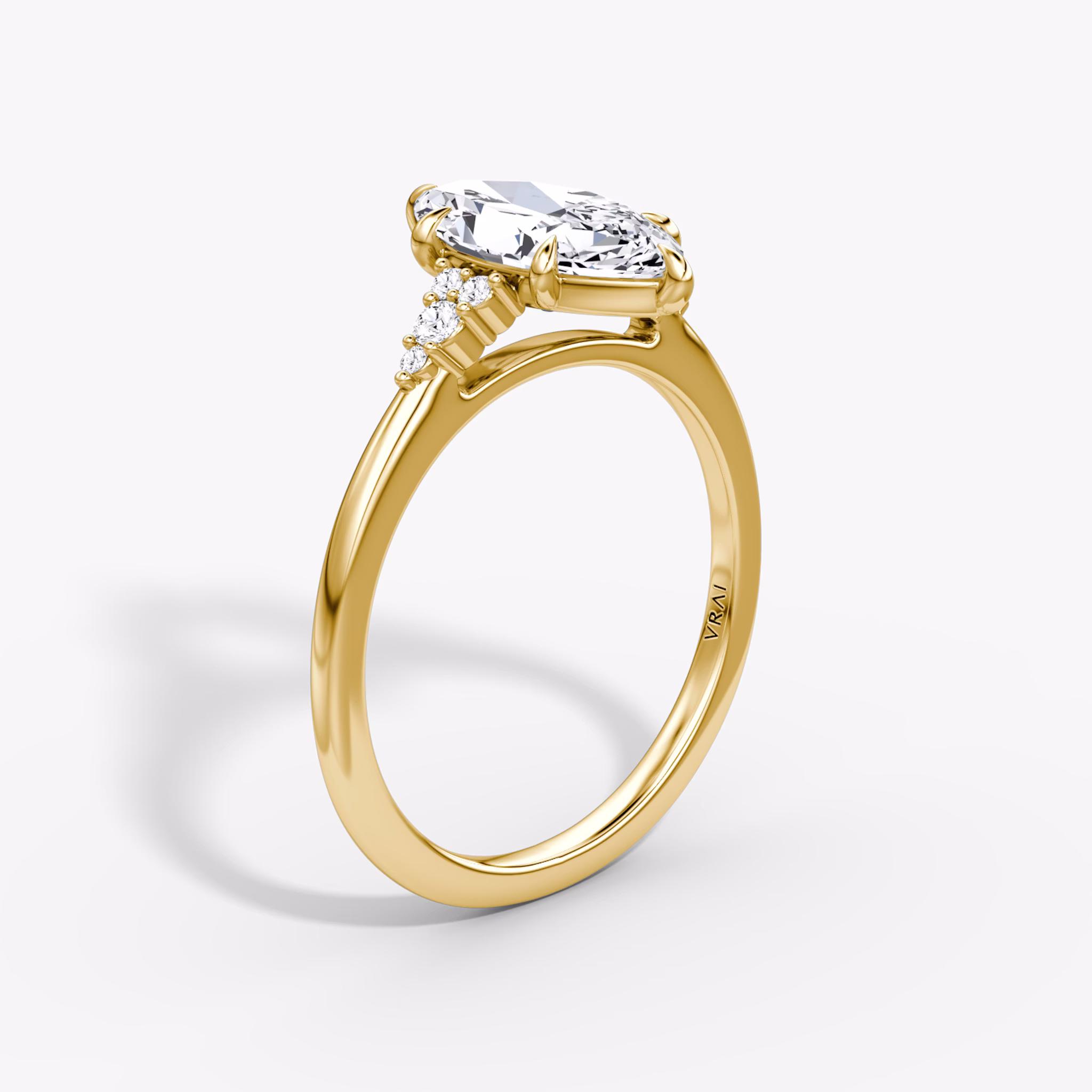 The Side Cluster Cathedral | Marquise | 18k | Yellow Gold | bandAccent: Plain | diamondOrientation: vertical | caratWeight: other
