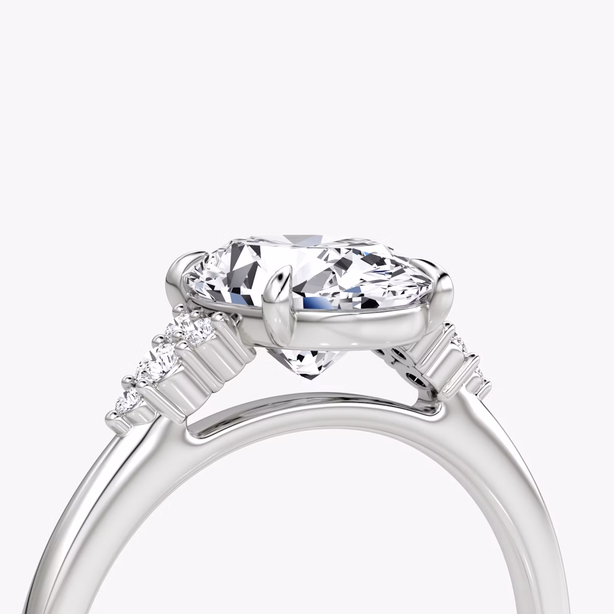 The Side Cluster Cathedral | Oval | Platinum | bandAccent: Plain | diamondOrientation: vertical | caratWeight: other