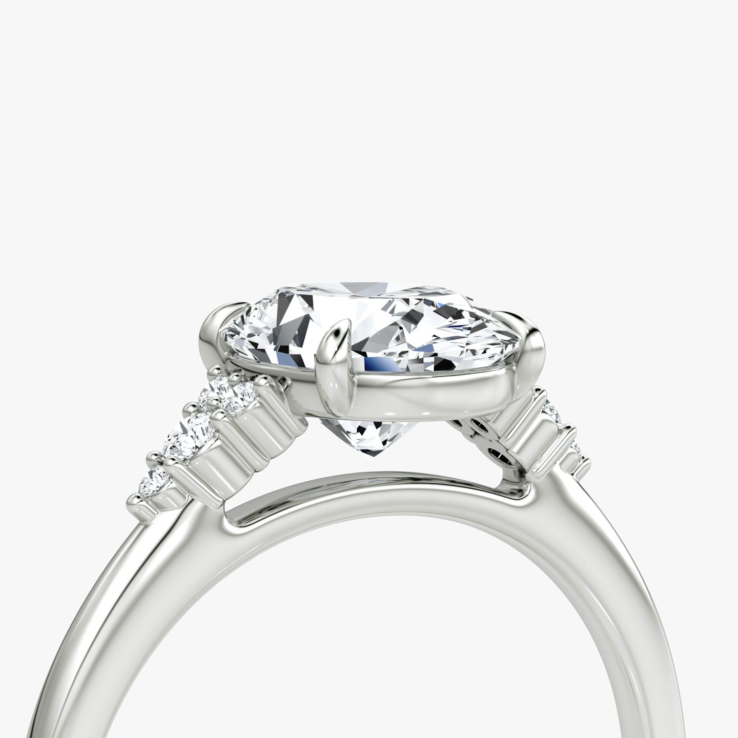 The Side Cluster Cathedral | Oval | 18k | White Gold | bandAccent: Plain | diamondOrientation: vertical | caratWeight: other