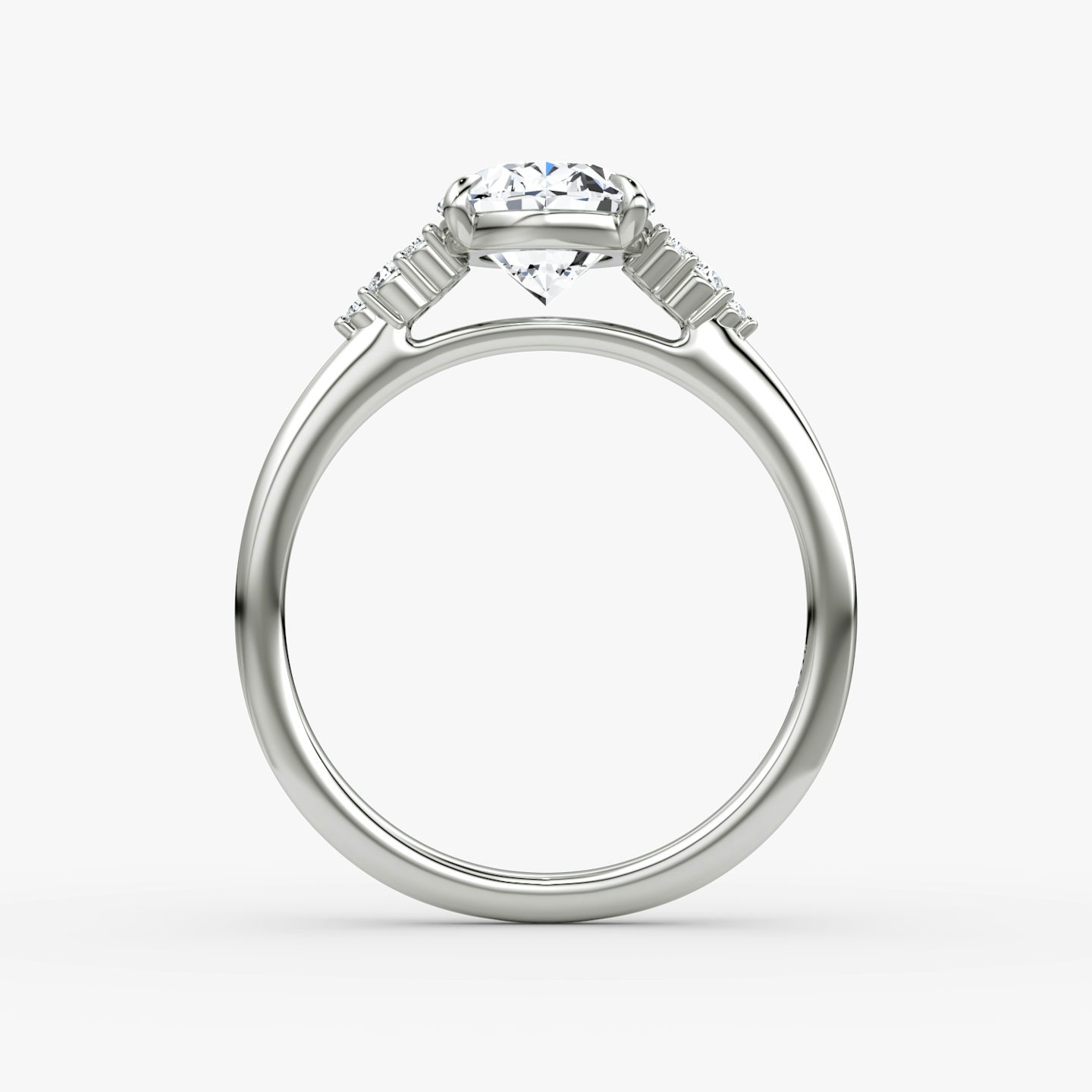 The Side Cluster Cathedral | Oval | 18k | White Gold | bandAccent: Plain | diamondOrientation: vertical | caratWeight: other