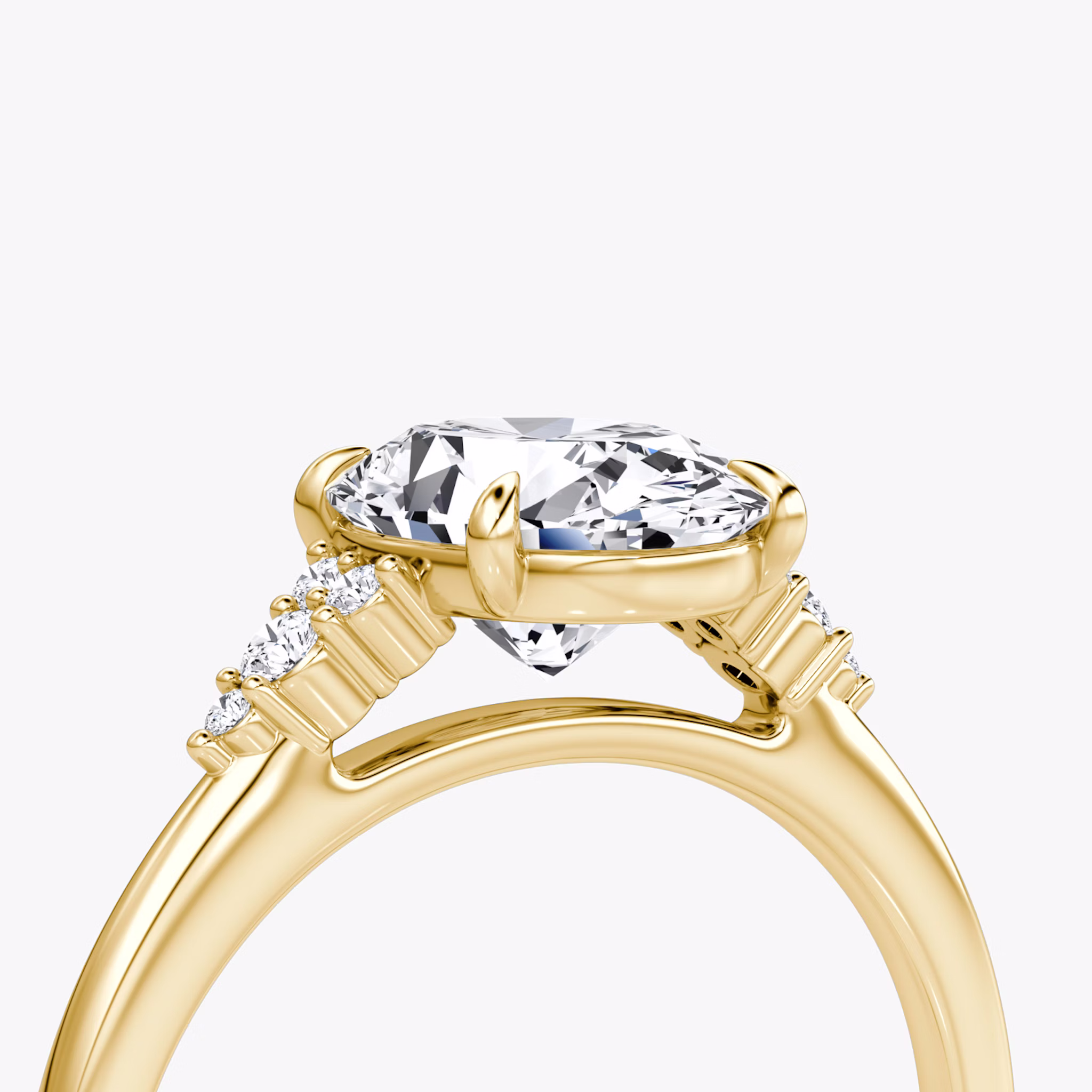 The Side Cluster Cathedral | Oval | 18k | Yellow Gold | bandAccent: Plain | diamondOrientation: vertical | caratWeight: other